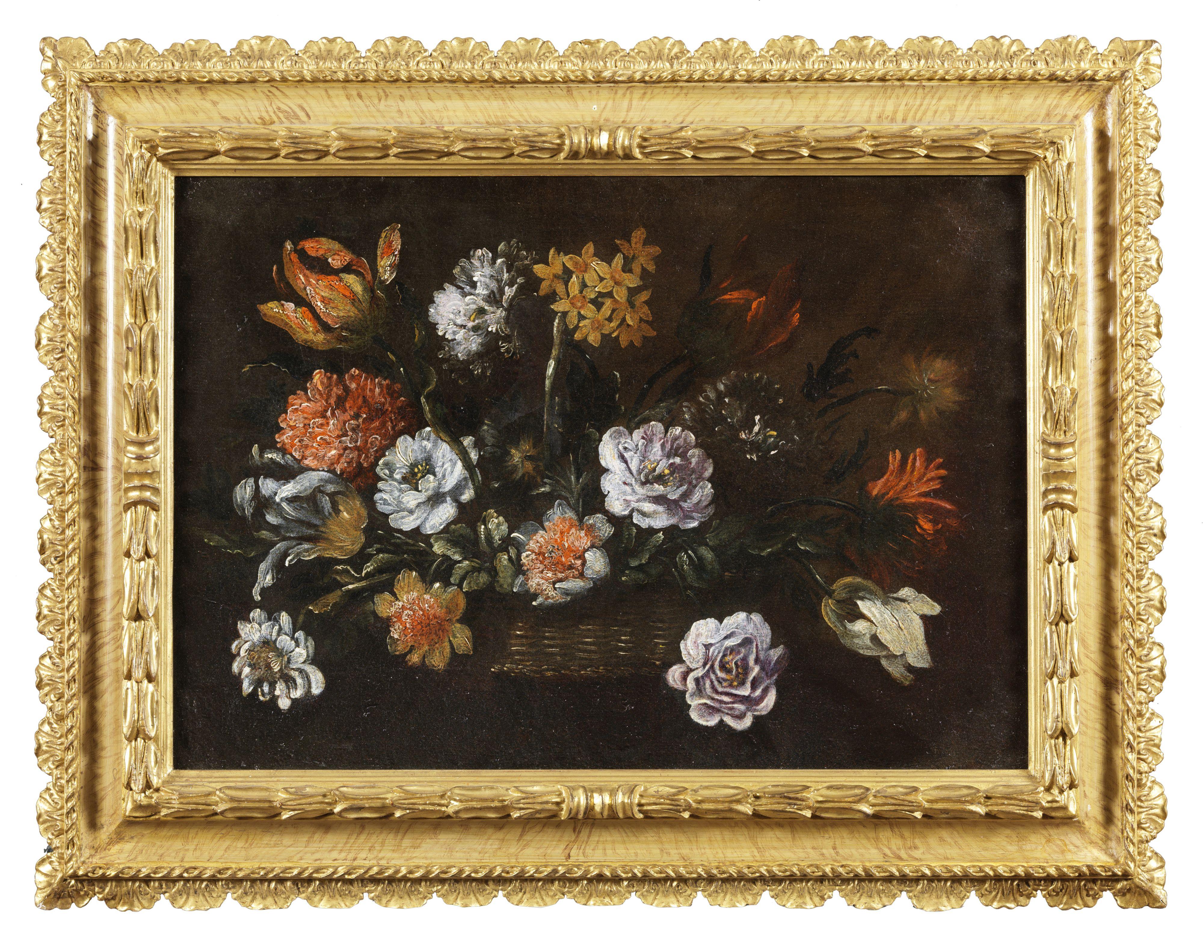 17th Century Venetian School Still Life Flowers oil on Canvas Red White Yellow - Painting by Unknown