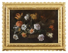 17th Century Venetian School Still Life Flowers oil on Canvas Red White Yellow
