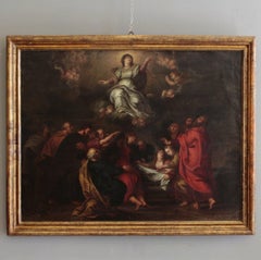 17th Italian School Century Oil Painting On Copper Assumption Of The Virgin Mary