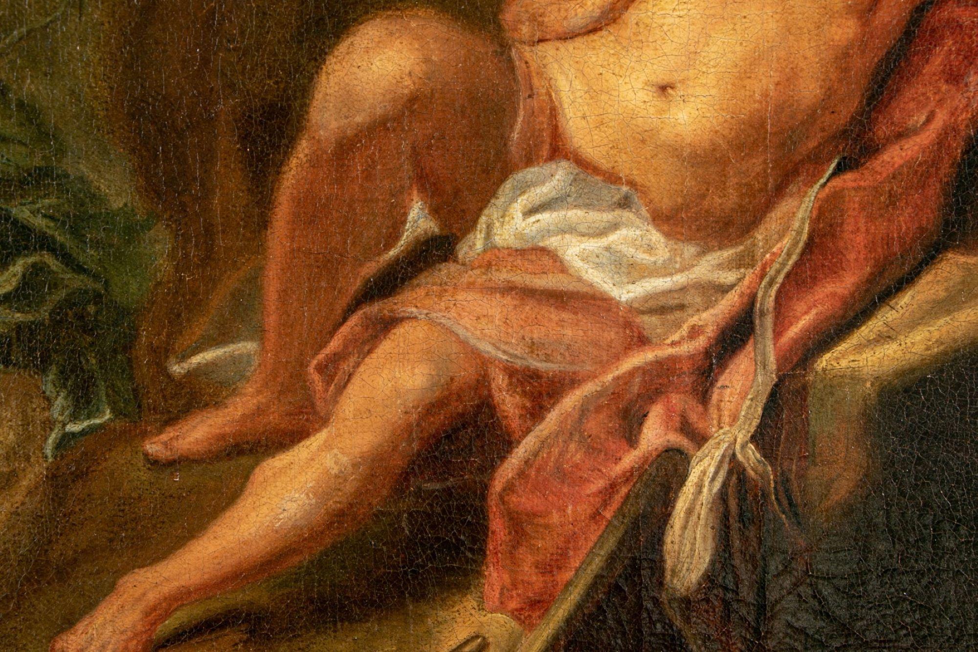 18/19 C Antico dipinto a olio su tela Figura erculea che dorme in un paesaggio - Painting Impressionismo di Unknown