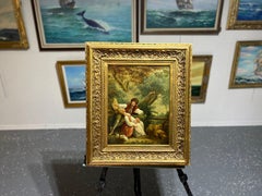 18/19-th Century French Antique Original Oil Painting on canvas, Rococo, Framed