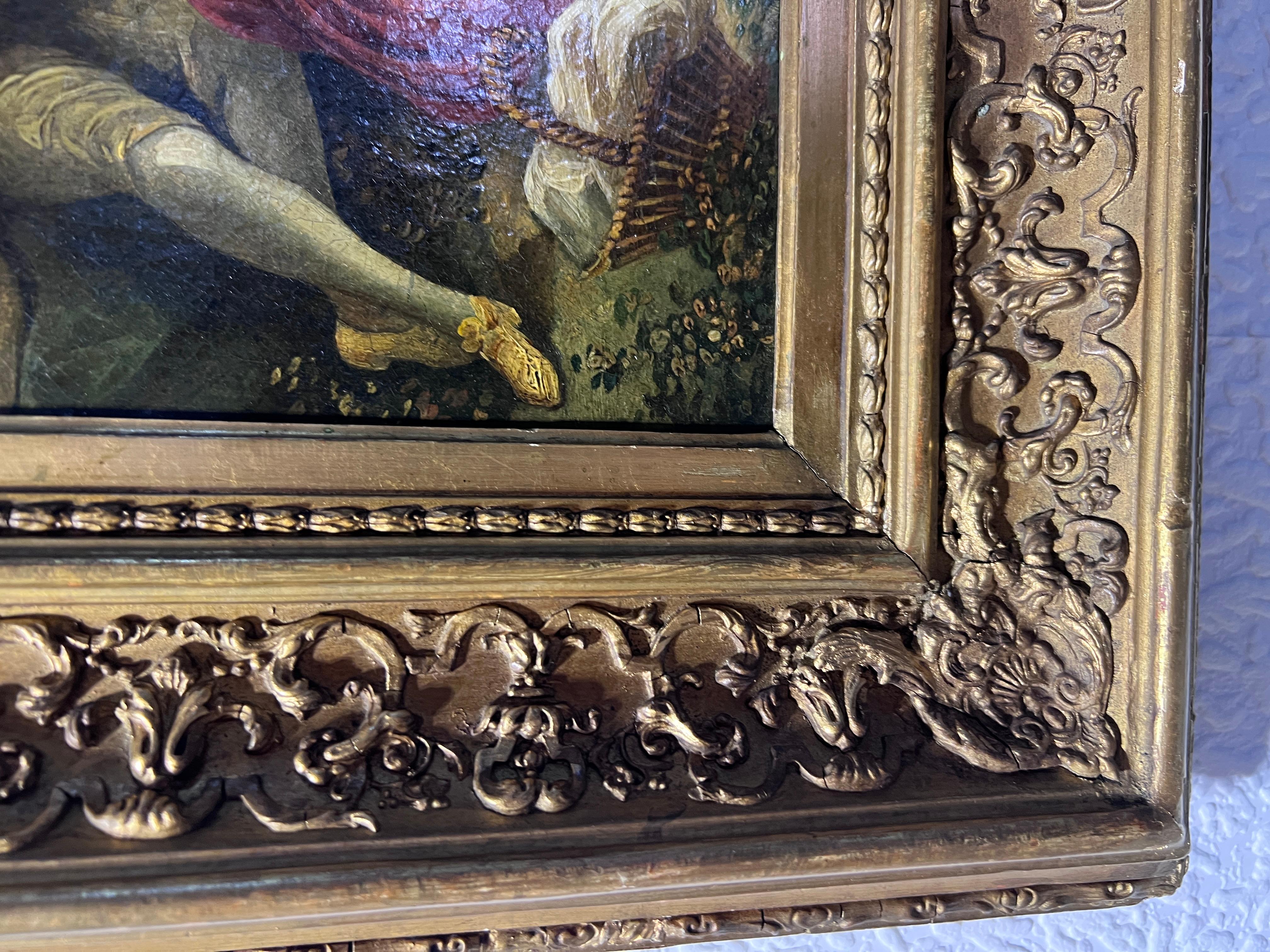 18/19-th Century French Antique Original Oil Painting on canvas, Rococo, Framed For Sale 2