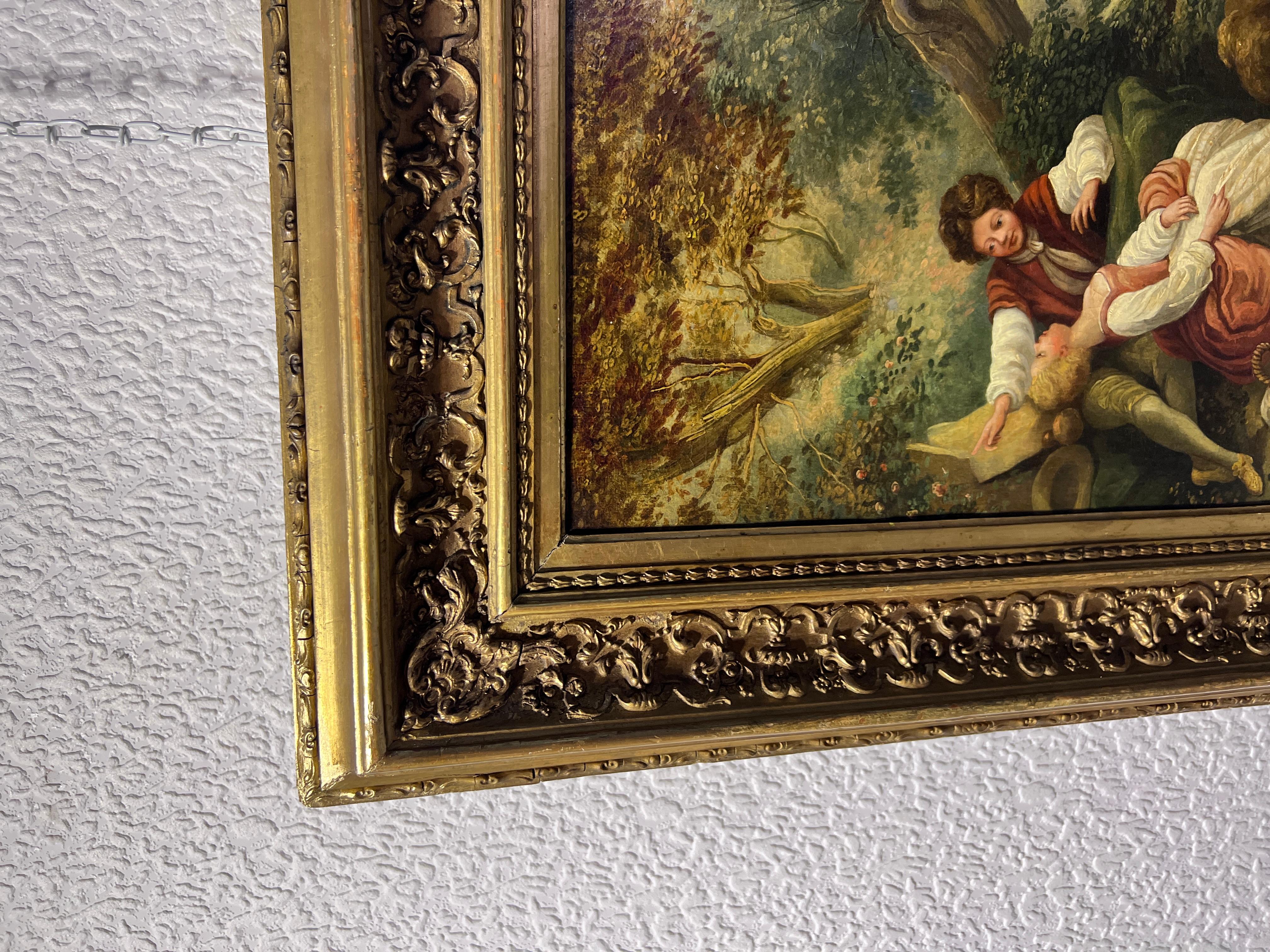 Peinture à l'huile originale française du 18/19e siècle sur toile, rococo, encadrée en vente 2