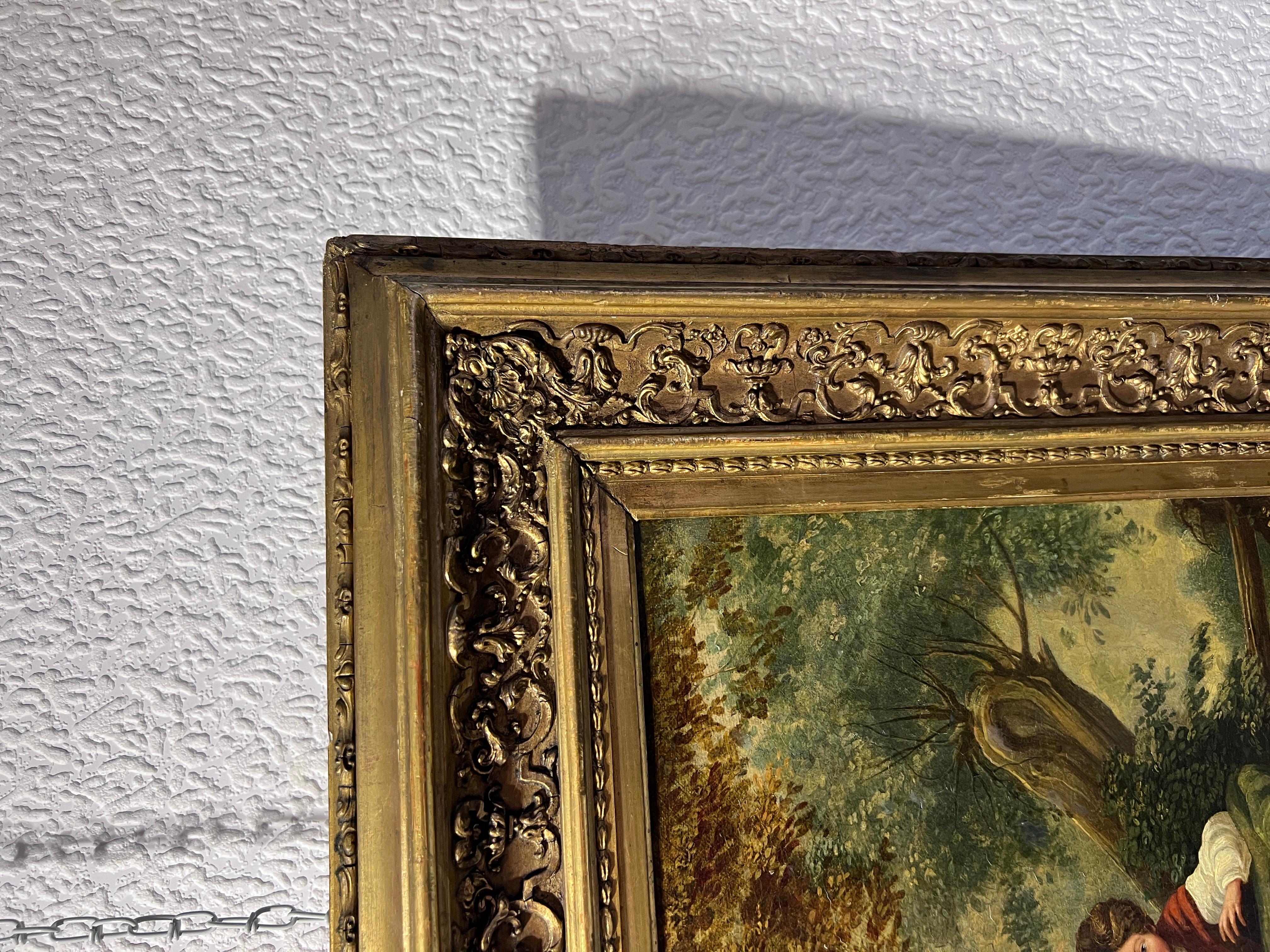 Peinture à l'huile originale française du 18/19e siècle sur toile, rococo, encadrée en vente 3