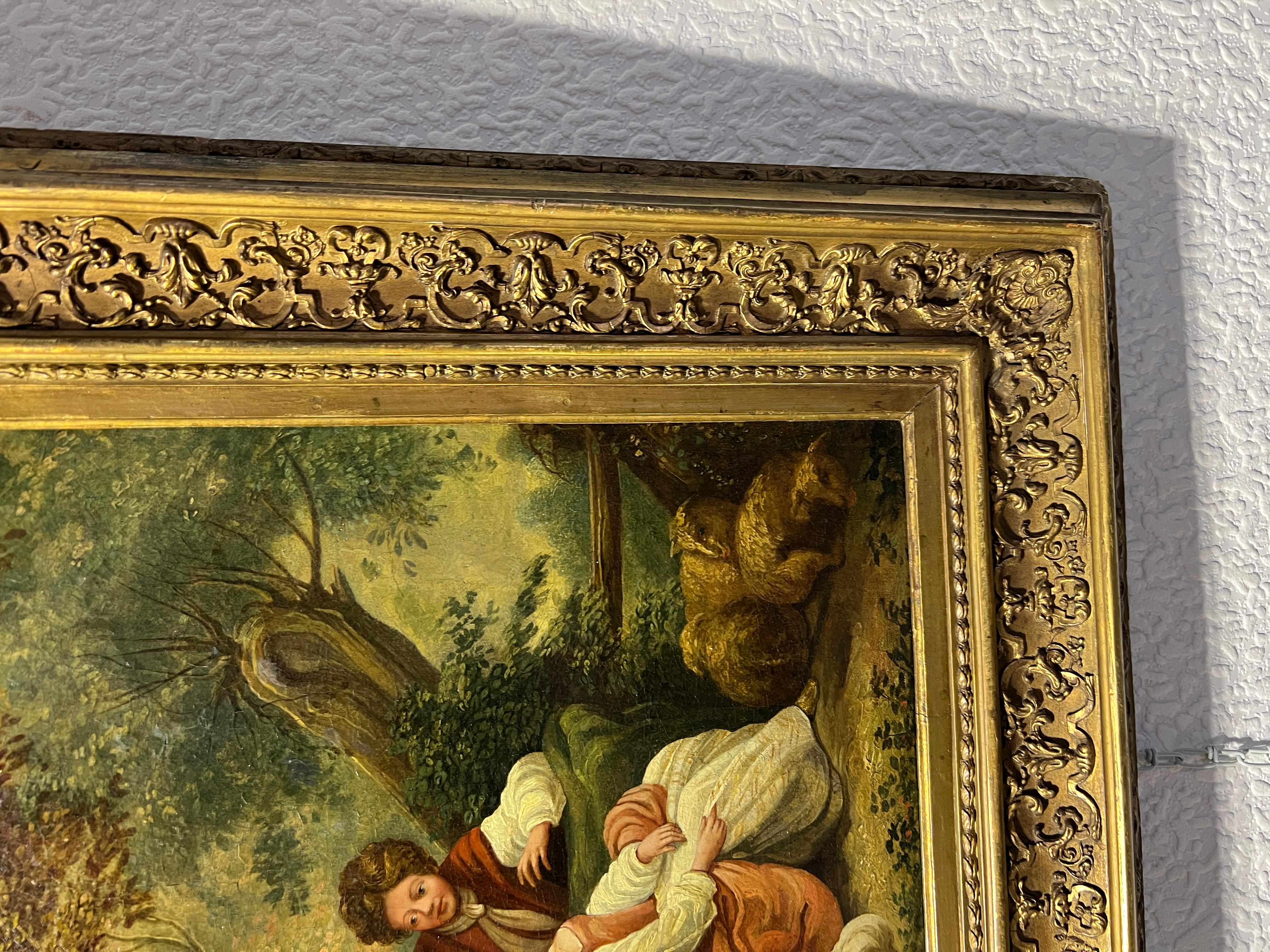 18/19-th Century French Antique Original Oil Painting on canvas, Rococo, Framed For Sale 3