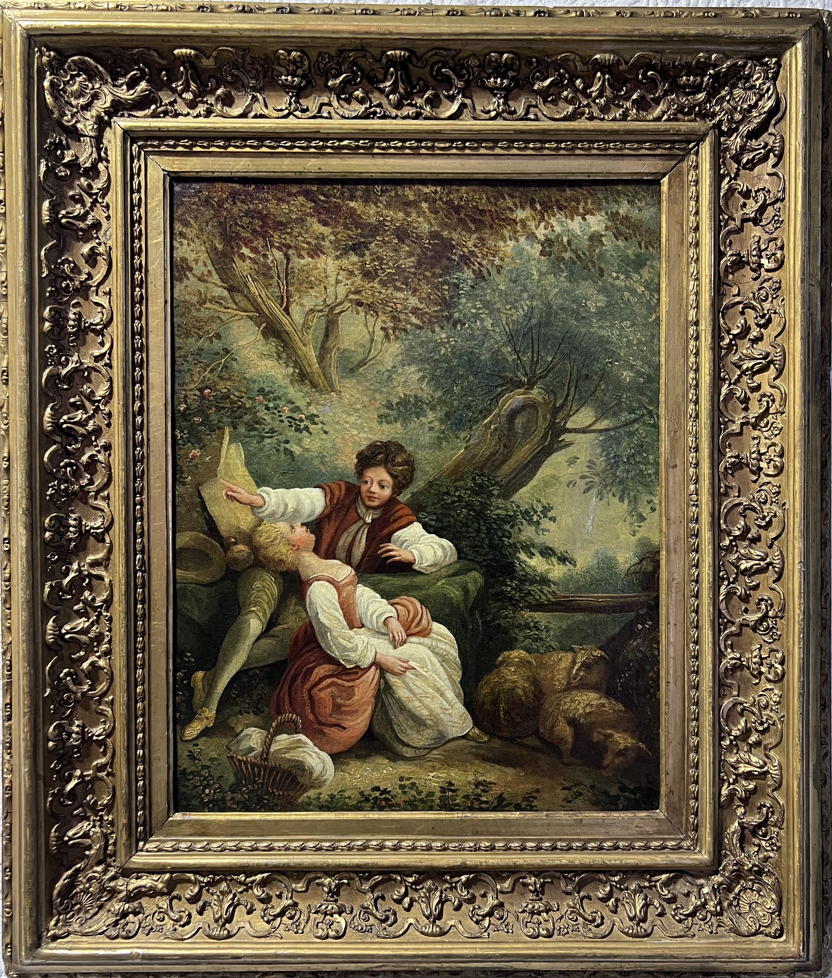 Portrait Painting Unknown - Peinture à l'huile originale française du 18/19e siècle sur toile, rococo, encadrée