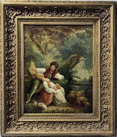 18/19-th Century French Antique Original Oil Painting on canvas, Rococo, Framed
