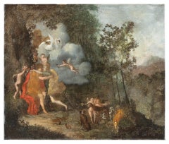 18-19. Jahrhundert Niederländisches Figurengemälde - Diana-Landschaft - Öl auf Leinwand Flämisch