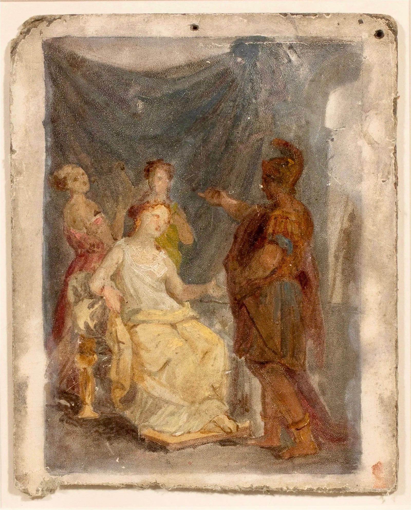 18 / 19th century French mythological oil sketch - Aenas and Dido - Love - Art by Unknown
