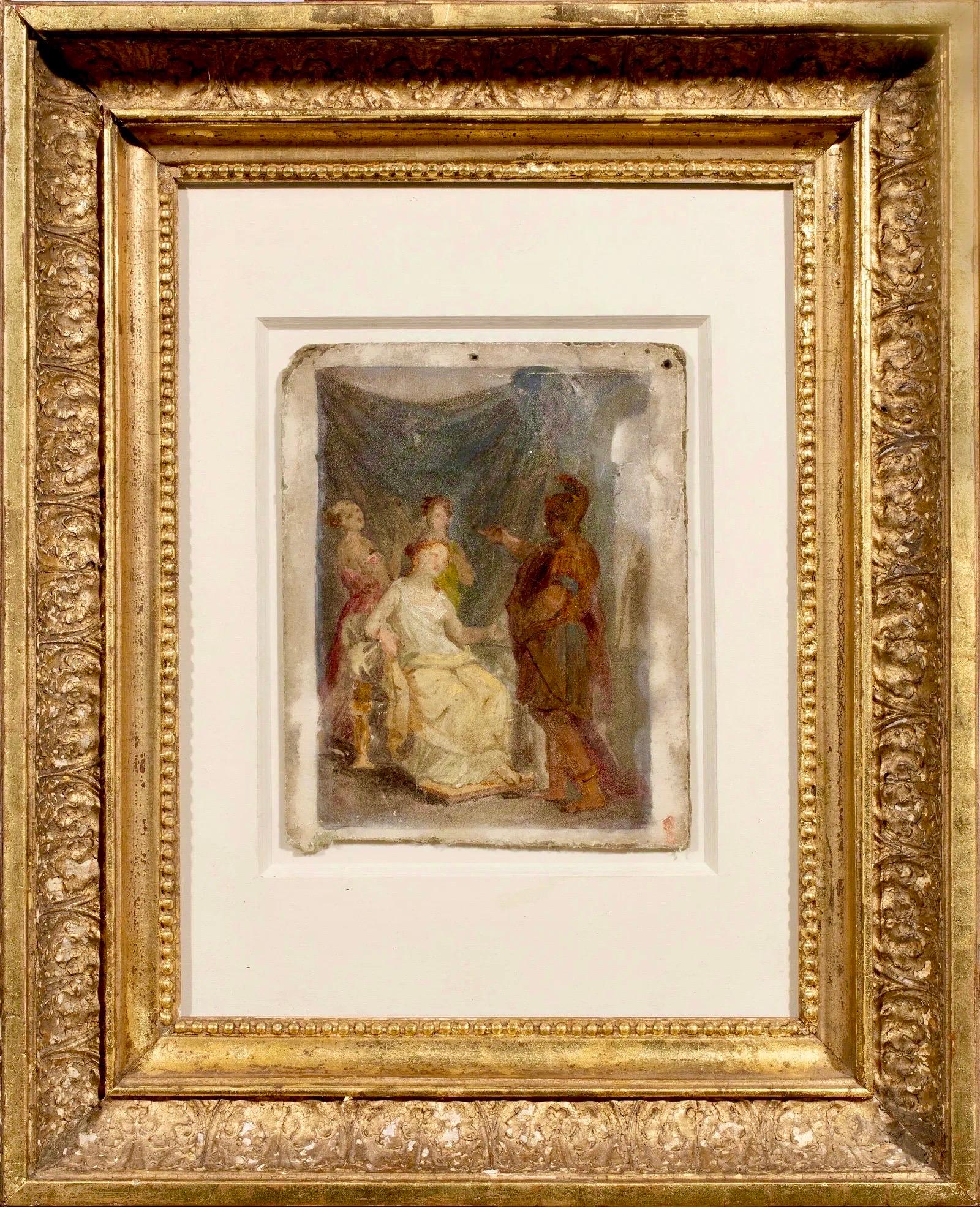 Unknown Figurative Painting - 18 / 19th century French mythological oil sketch - Aenas and Dido - Love