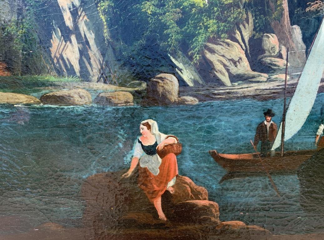 18-19th century Italian figure painting - River landscape - Oil on canvas Italy For Sale 2
