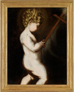 18-19th century Italian figure painting - St. John child - Oil on panel Italy 