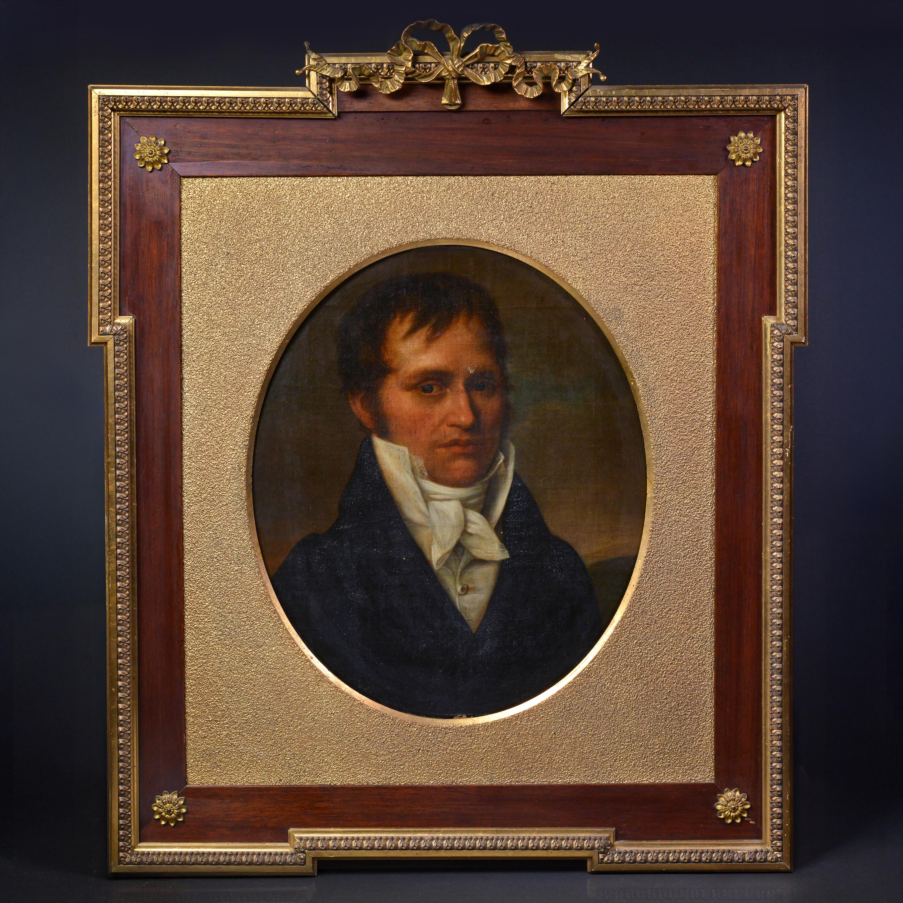 1817 Portrait ovale d'un gentilhomme Huile sur toile Cadre Empire en bronze doré d'origine - Painting de Unknown