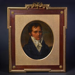 1817 Oval Portrait of Gentleman Oil on Canvas Original Empire Gilt Bronze Frame