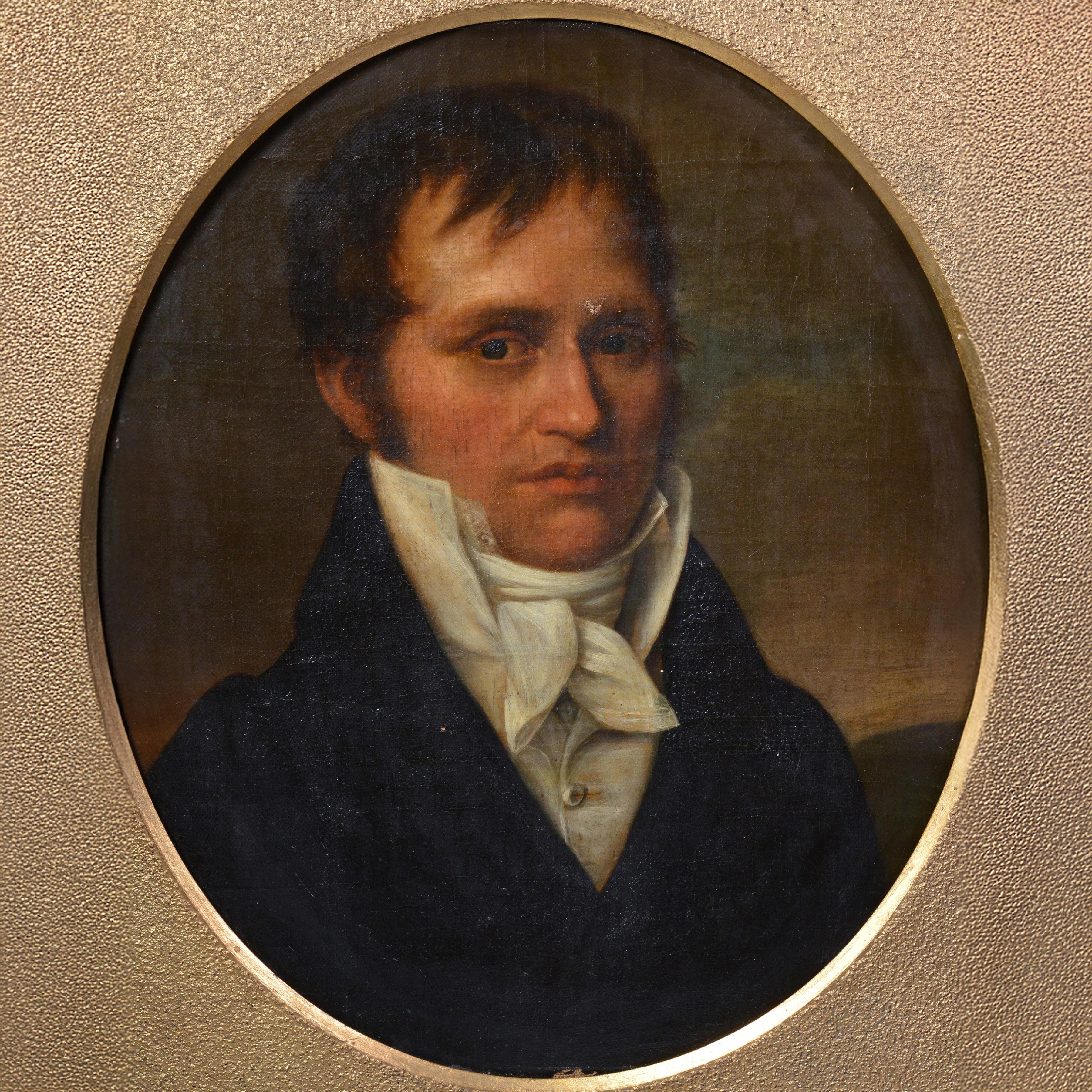 1817 Portrait ovale d'un gentilhomme Huile sur toile Cadre Empire en bronze doré d'origine - Réalisme Painting par Unknown