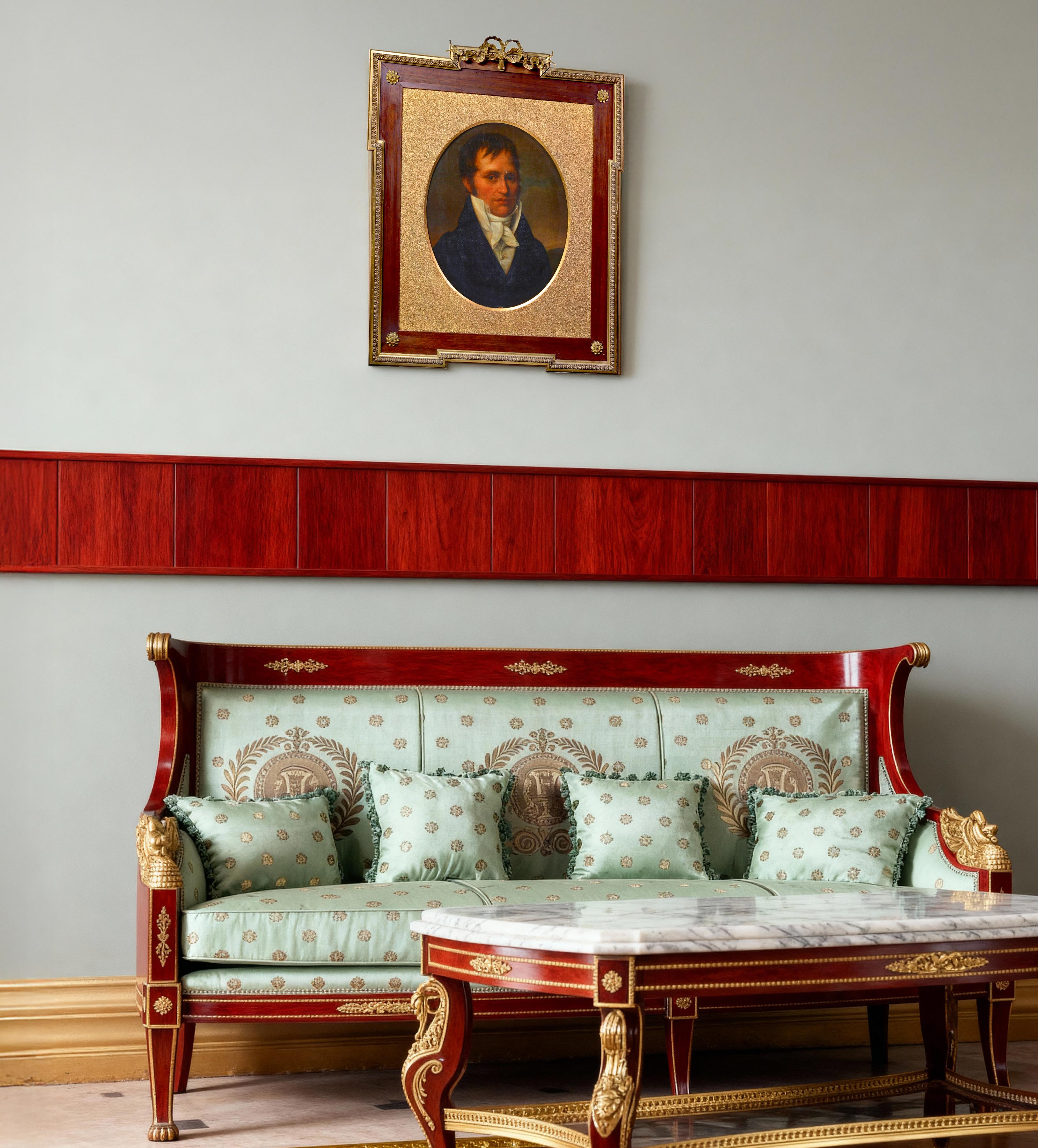 1817 Portrait ovale d'un gentilhomme Huile sur toile Cadre Empire en bronze doré d'origine en vente 4