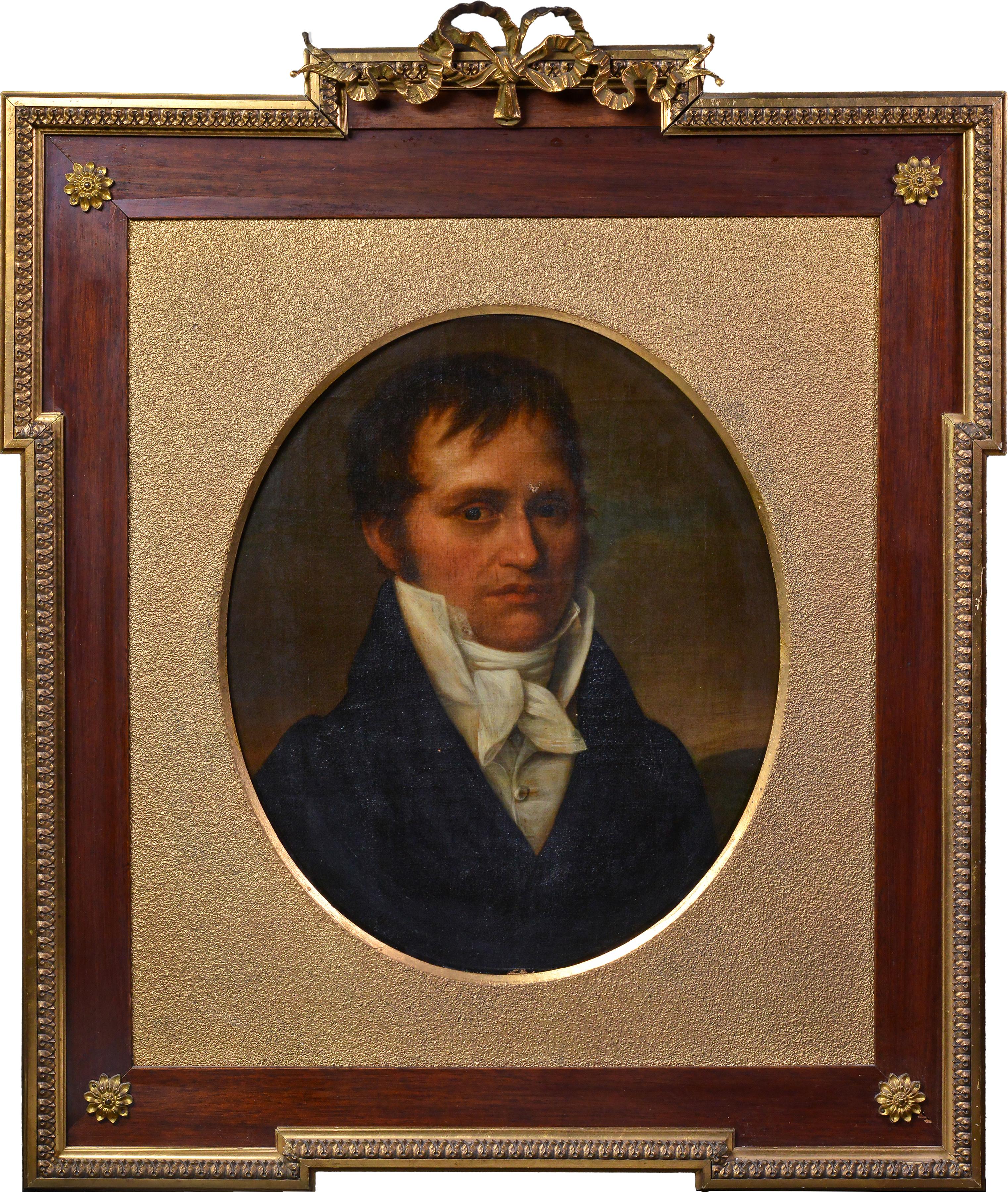 1817 Portrait ovale d'un gentilhomme Huile sur toile Cadre Empire en bronze doré d'origine