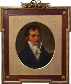 1817 Oval Portrait of Gentleman Oil on Canvas Original Empire Gilt Bronze Frame