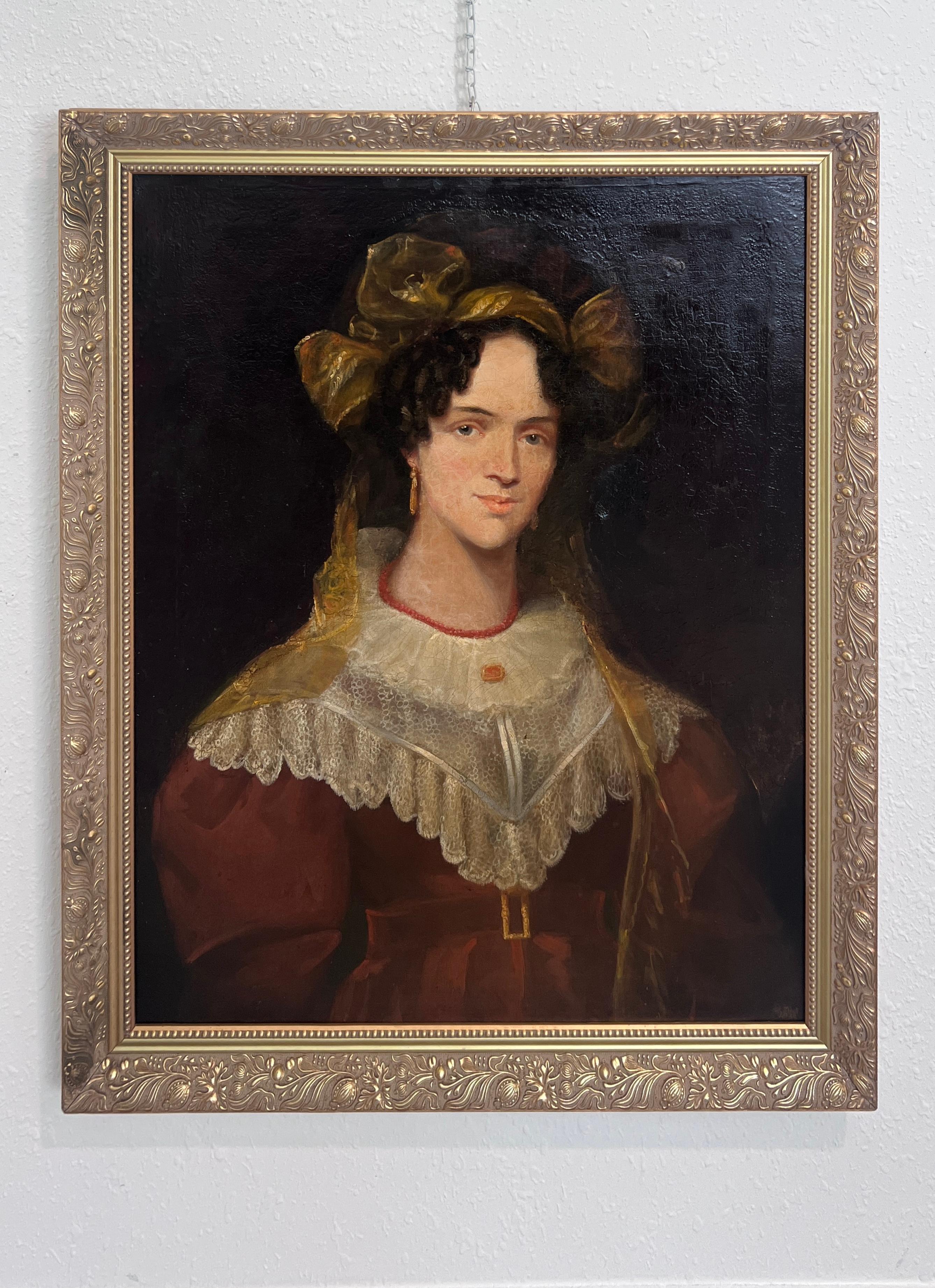 1820 Antique British Artist Finch Antico dipinto O/C Ritratto di C.E. Baronessa Bateman - Painting di Unknown