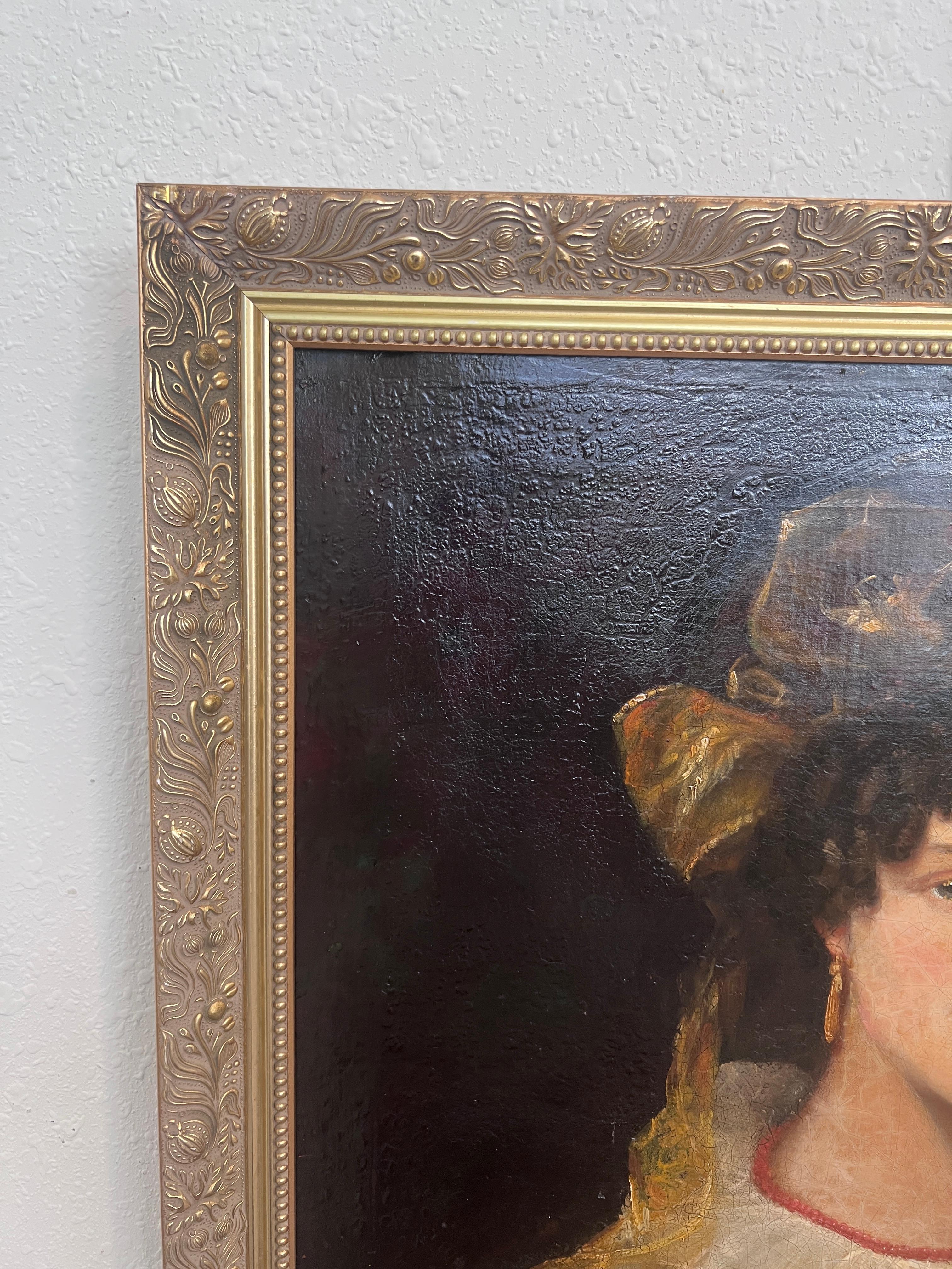 1820 Antique British Artist Finch Antico dipinto O/C Ritratto di C.E. Baronessa Bateman - Portrait Painting Nero di Unknown