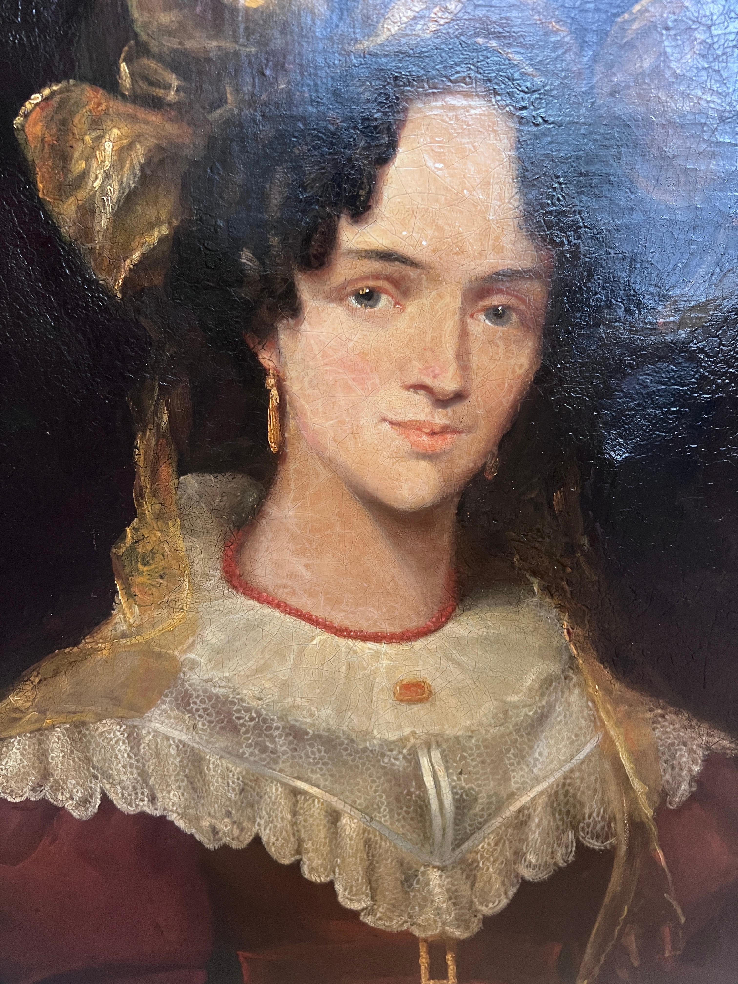 1820 Antique British Artist Finch Antico dipinto O/C Ritratto di C.E. Baronessa Bateman in vendita 3