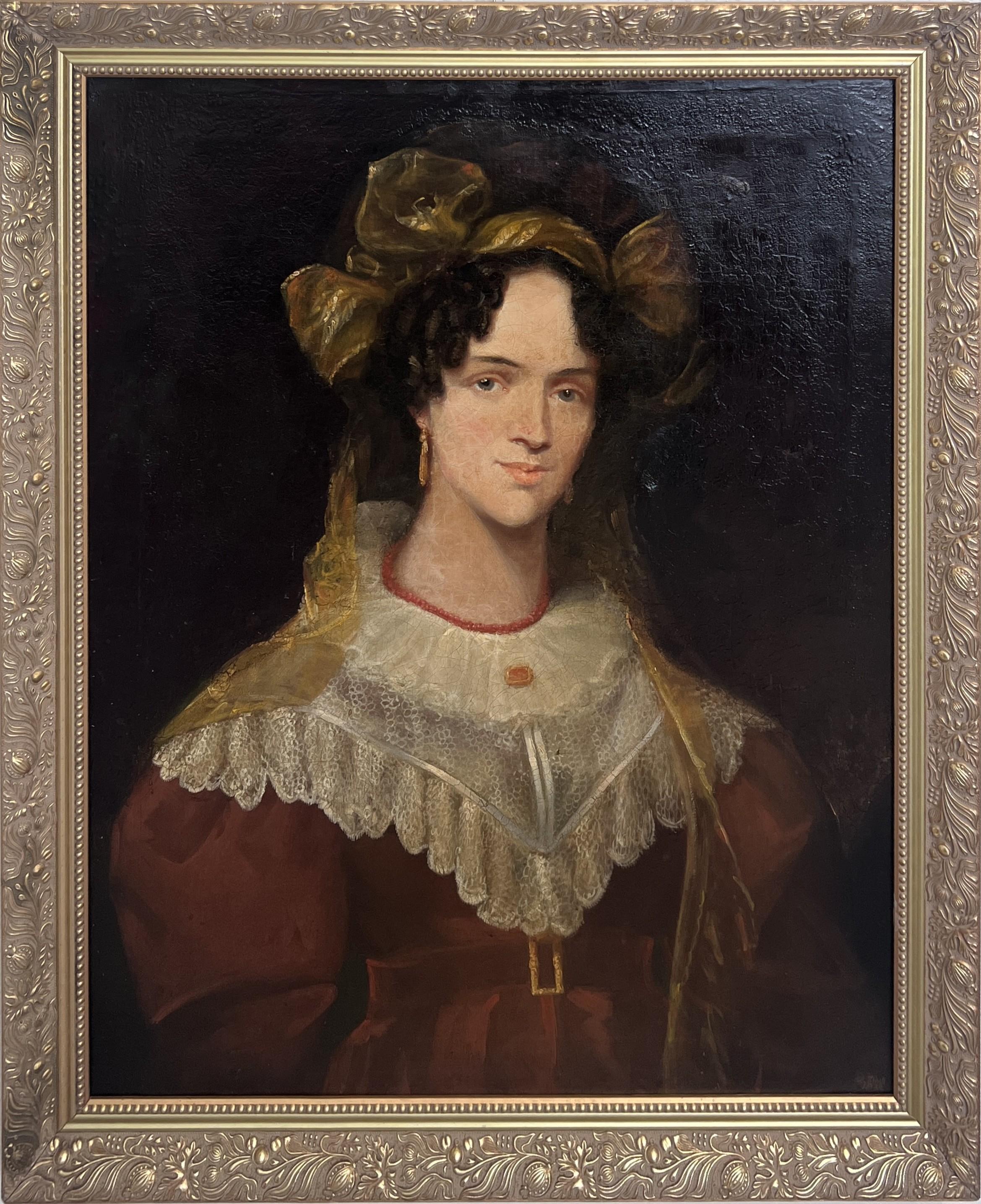 Portrait Painting di Unknown - 1820 Antique British Artist Finch Antico dipinto O/C Ritratto di C.E. Baronessa Bateman