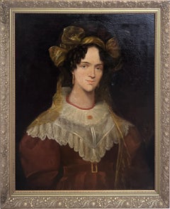 1820 Antique British Artist Finch Antico dipinto O/C Ritratto di C.E. Baronessa Bateman