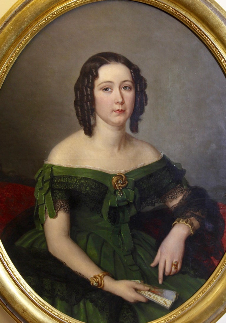 1852 oval Portrait of Marie Potonie (Sievers), Oil Painting - Black Portrait Painting by Unknown