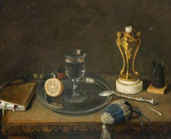 1854 Óleo - Bodegón con limón y vidrio