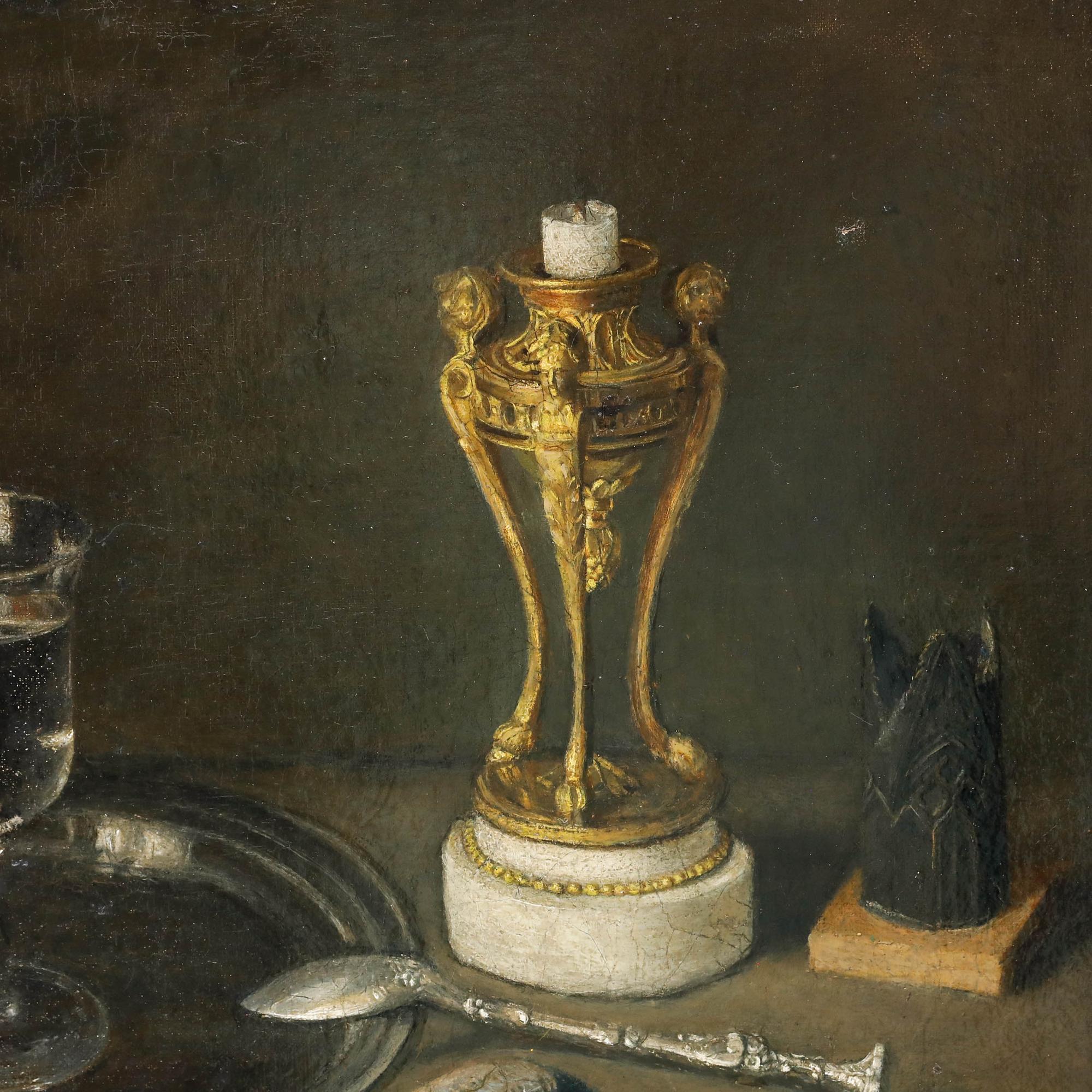 1854 Oil - Still Life with Lemon and Glass For Sale 1