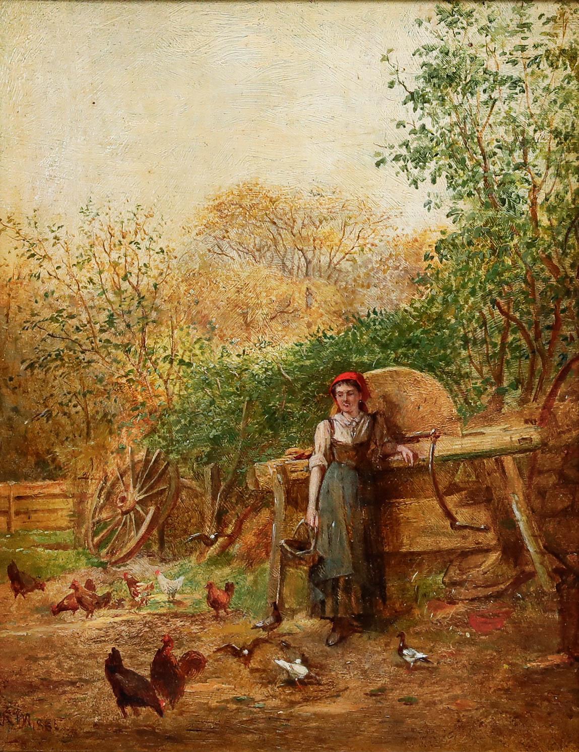 1856 Öl - Morgen auf dem Bauernhof – Painting von Unknown