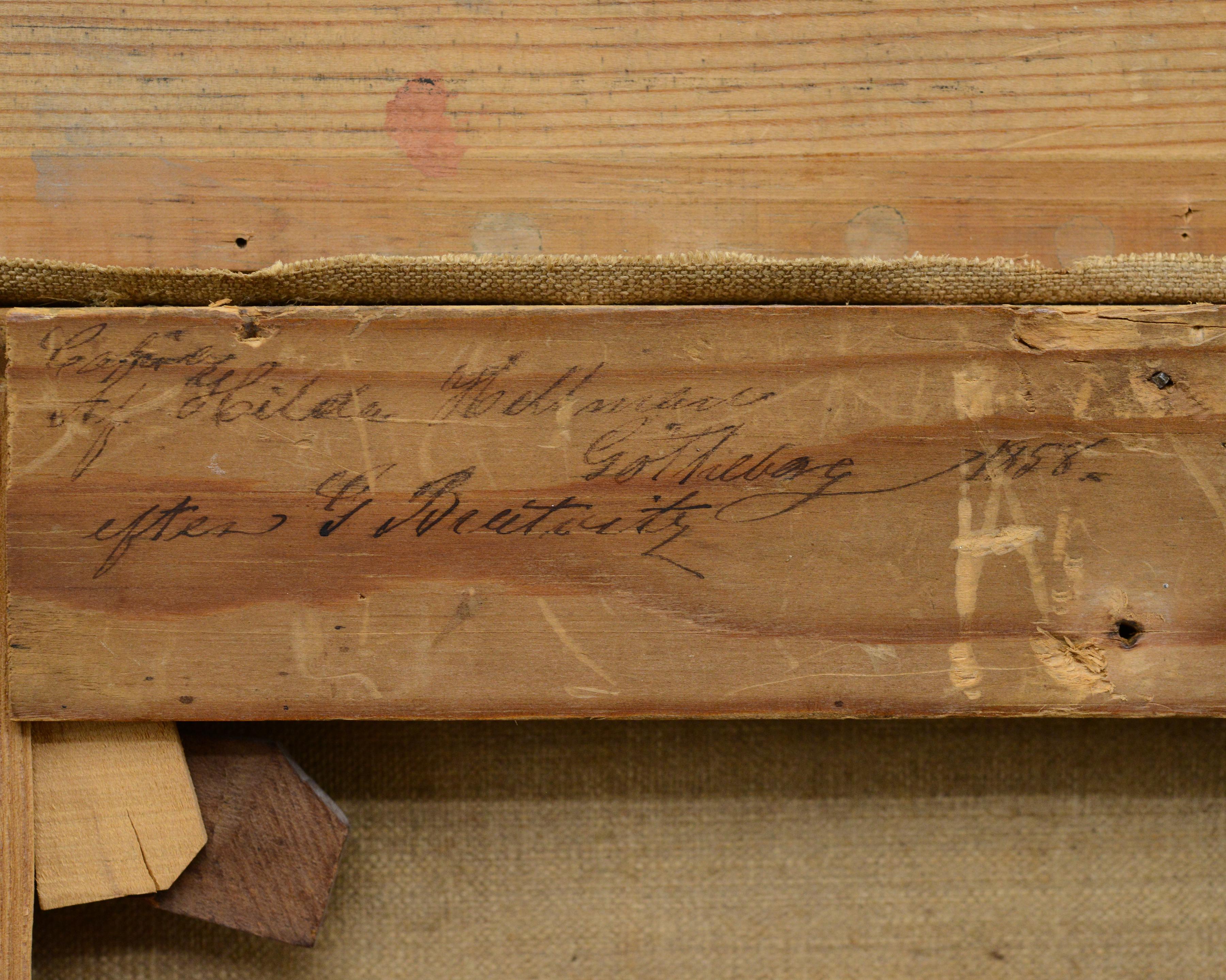 1858 Peinture à l'huile suédoise Scène de famille tendre Mère et Child Child endormi Encadré en vente 6