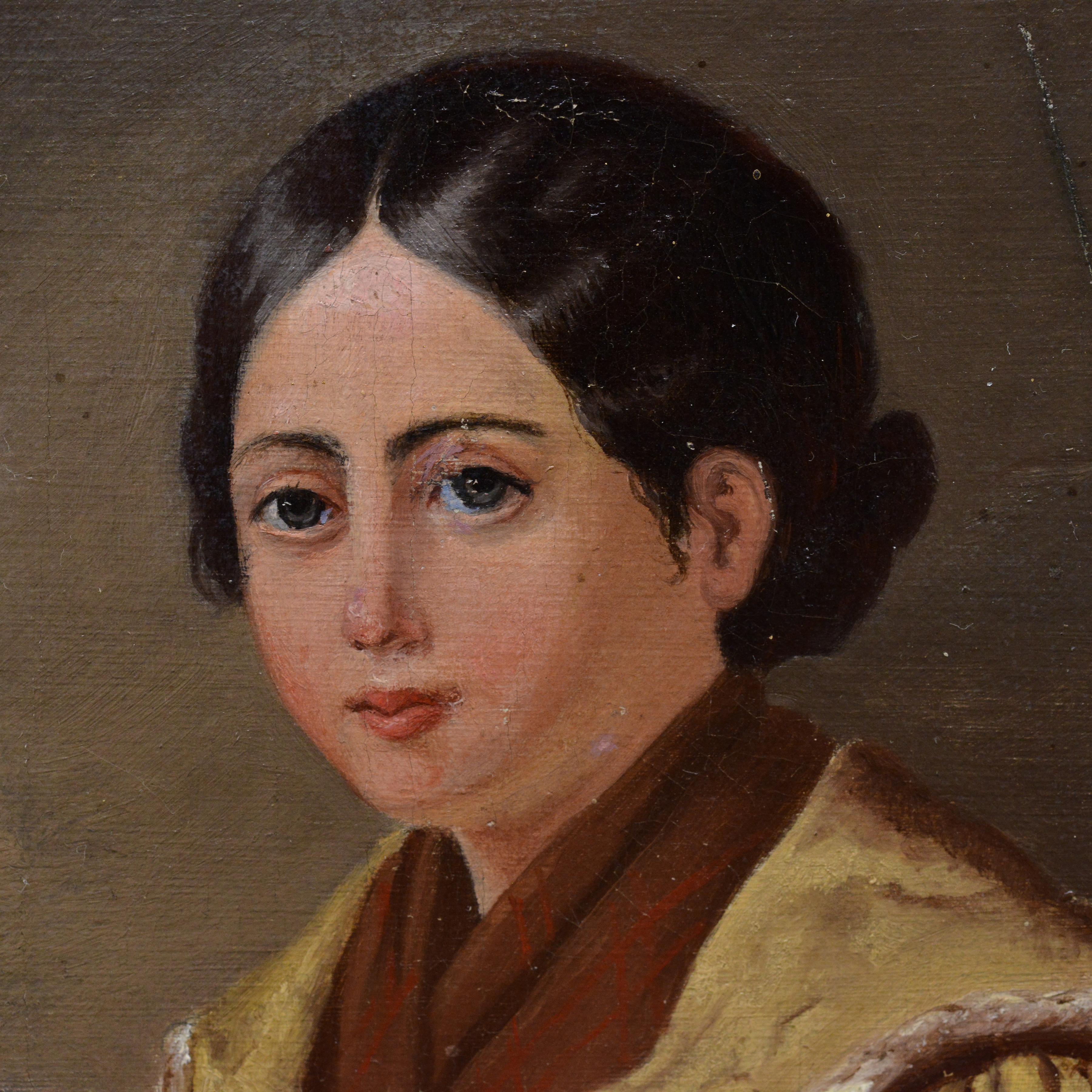 1858 Peinture à l'huile suédoise Scène de famille tendre Mère et Child Child endormi Encadré en vente 1