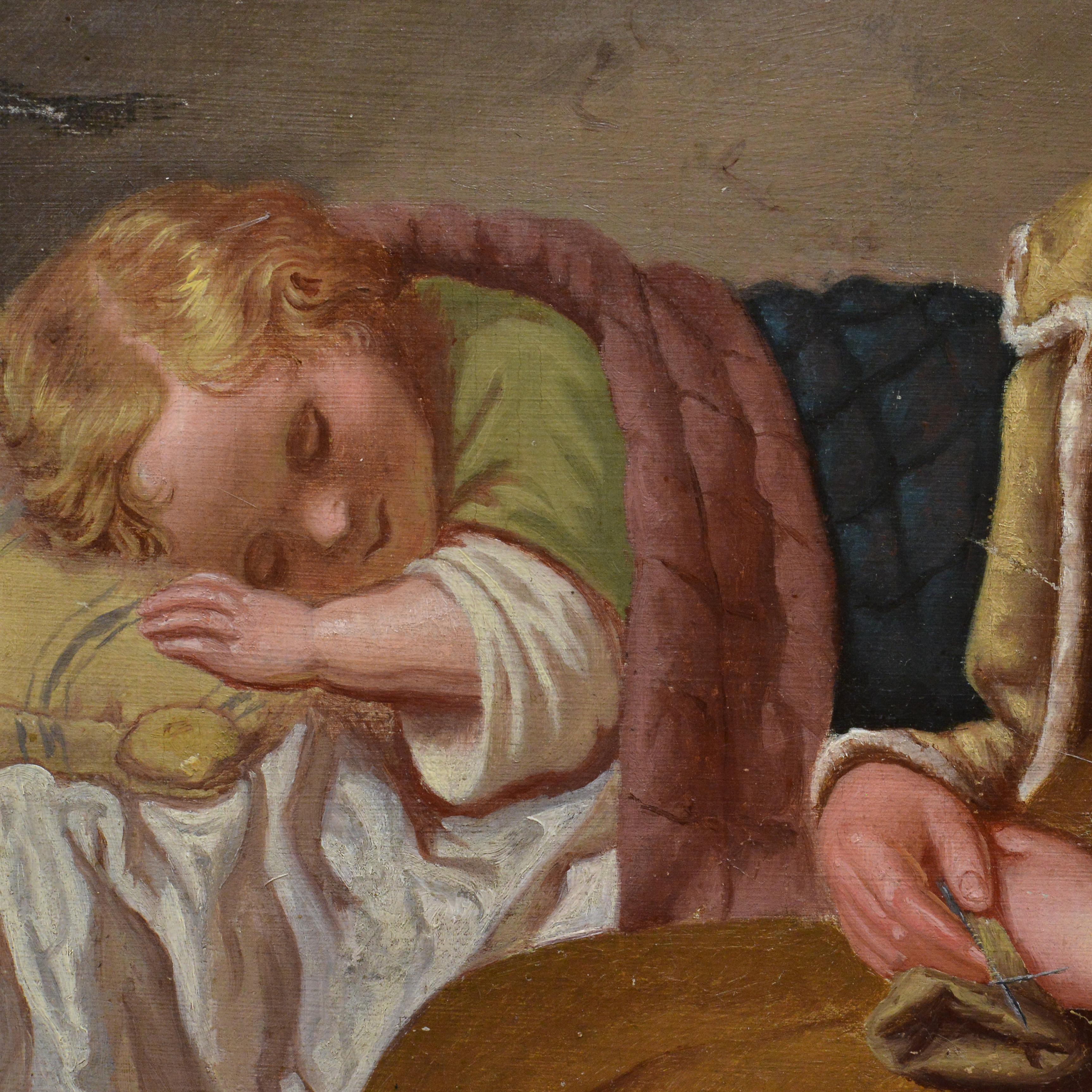 1858 Peinture à l'huile suédoise Scène de famille tendre Mère et Child Child endormi Encadré en vente 2