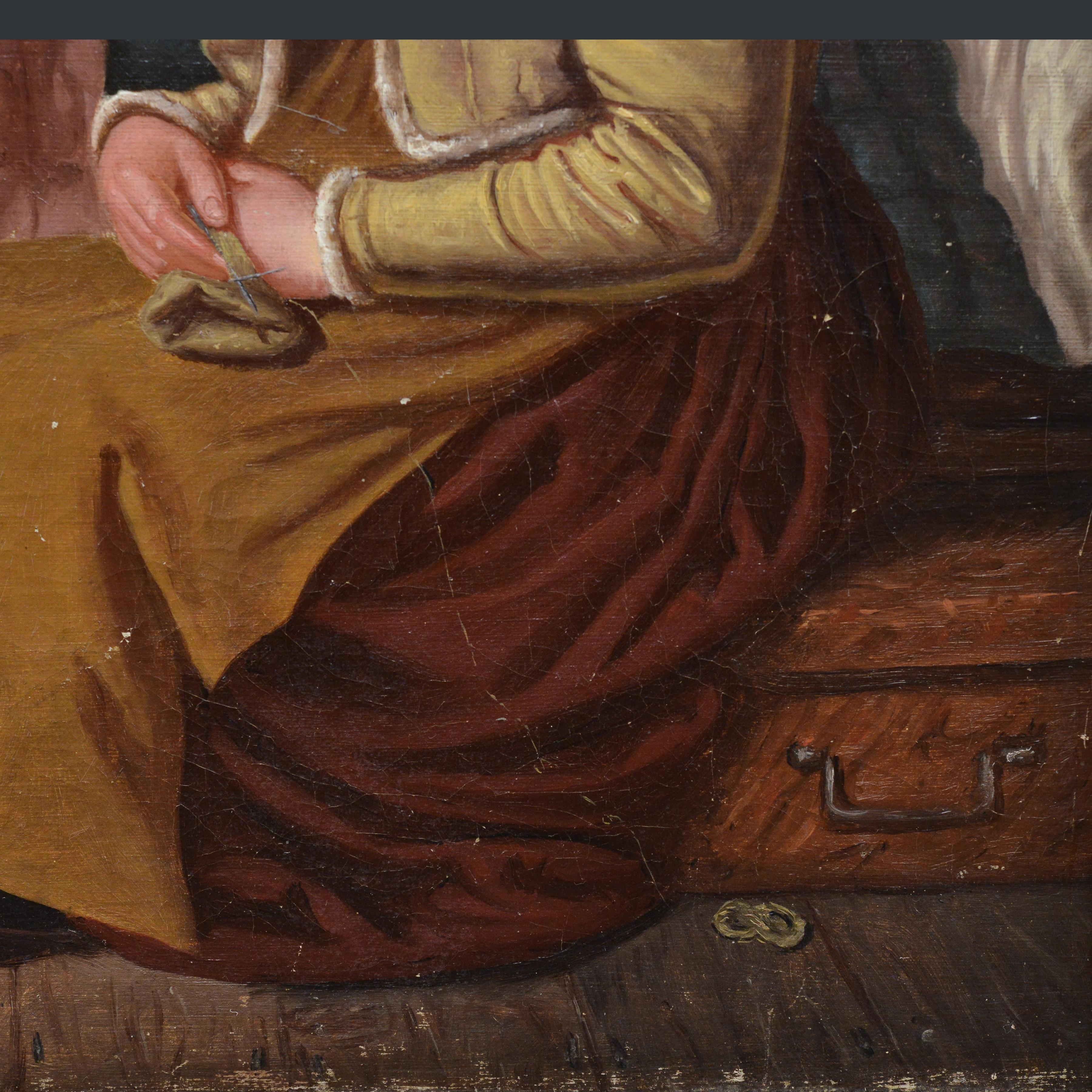 1858 Peinture à l'huile suédoise Scène de famille tendre Mère et Child Child endormi Encadré en vente 3