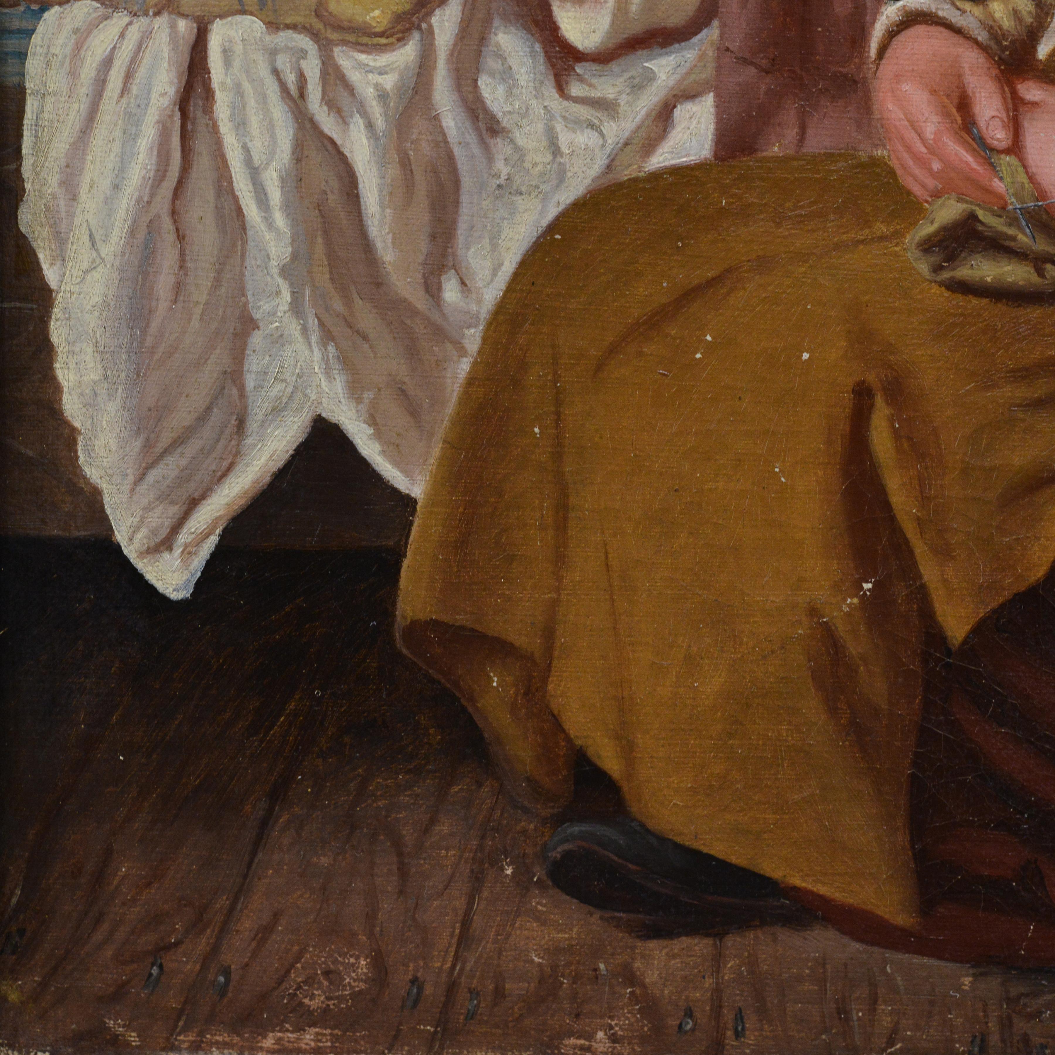 1858 Peinture à l'huile suédoise Scène de famille tendre Mère et Child Child endormi Encadré en vente 4