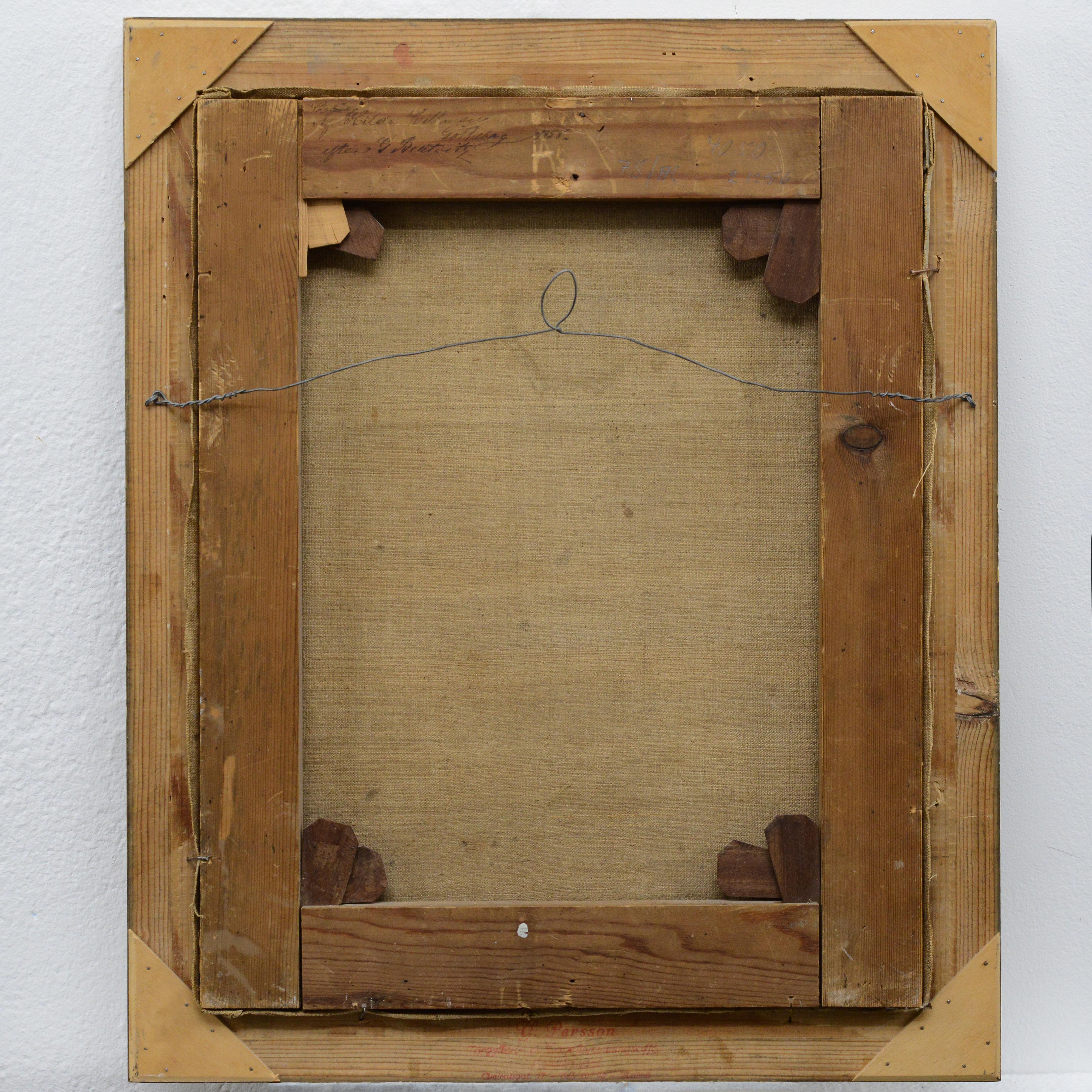 1858 Peinture à l'huile suédoise Scène de famille tendre Mère et Child Child endormi Encadré en vente 5