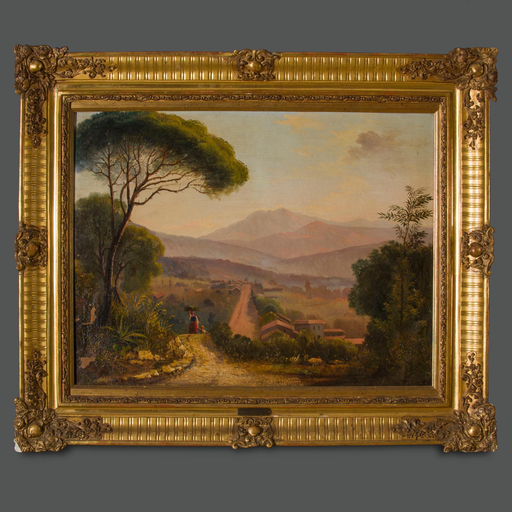 1860s Italian Signed Framed Landscape Painting For Sale 6
