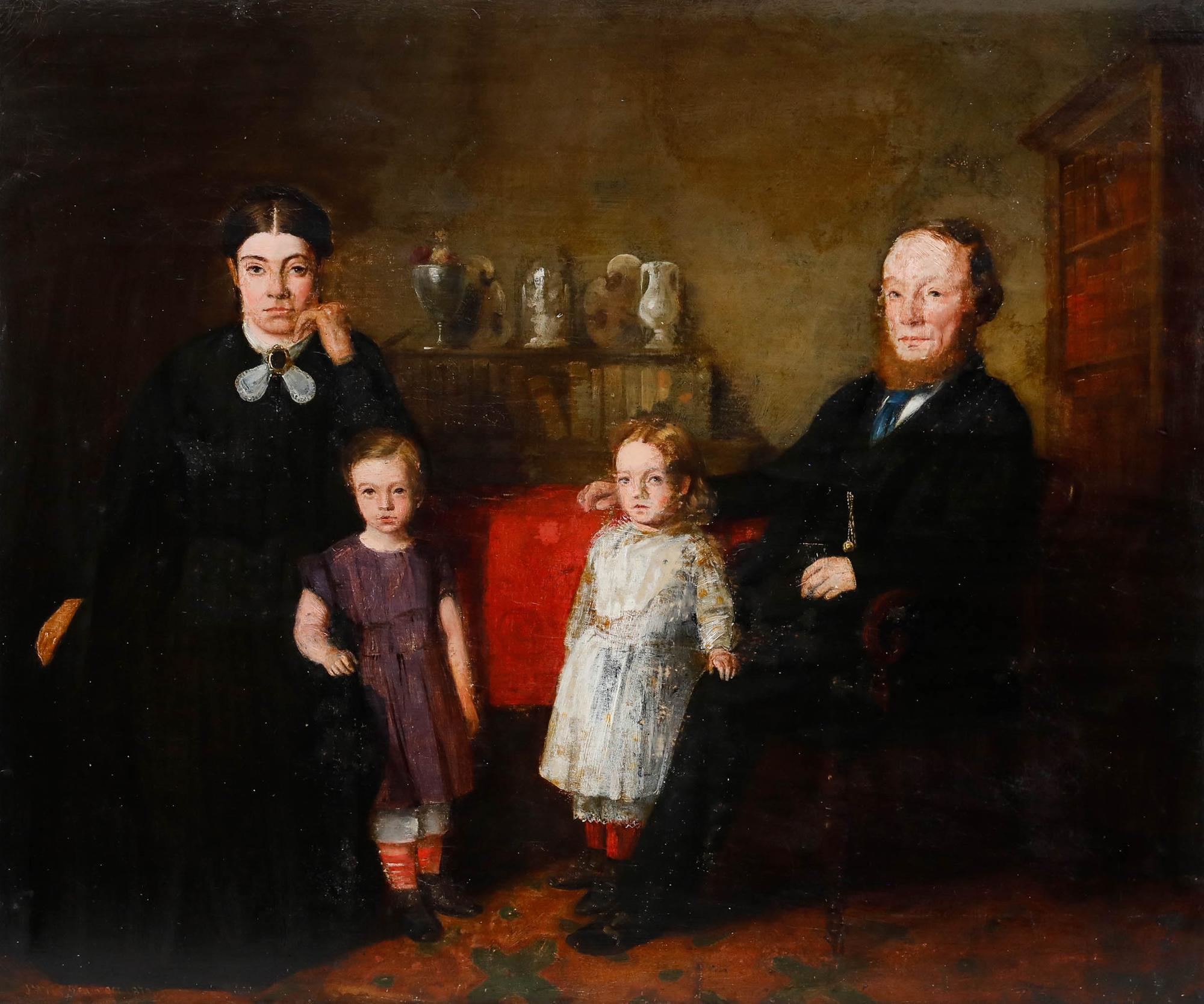 1870 Öl - Viktorianisches Familienporträt – Painting von Unknown