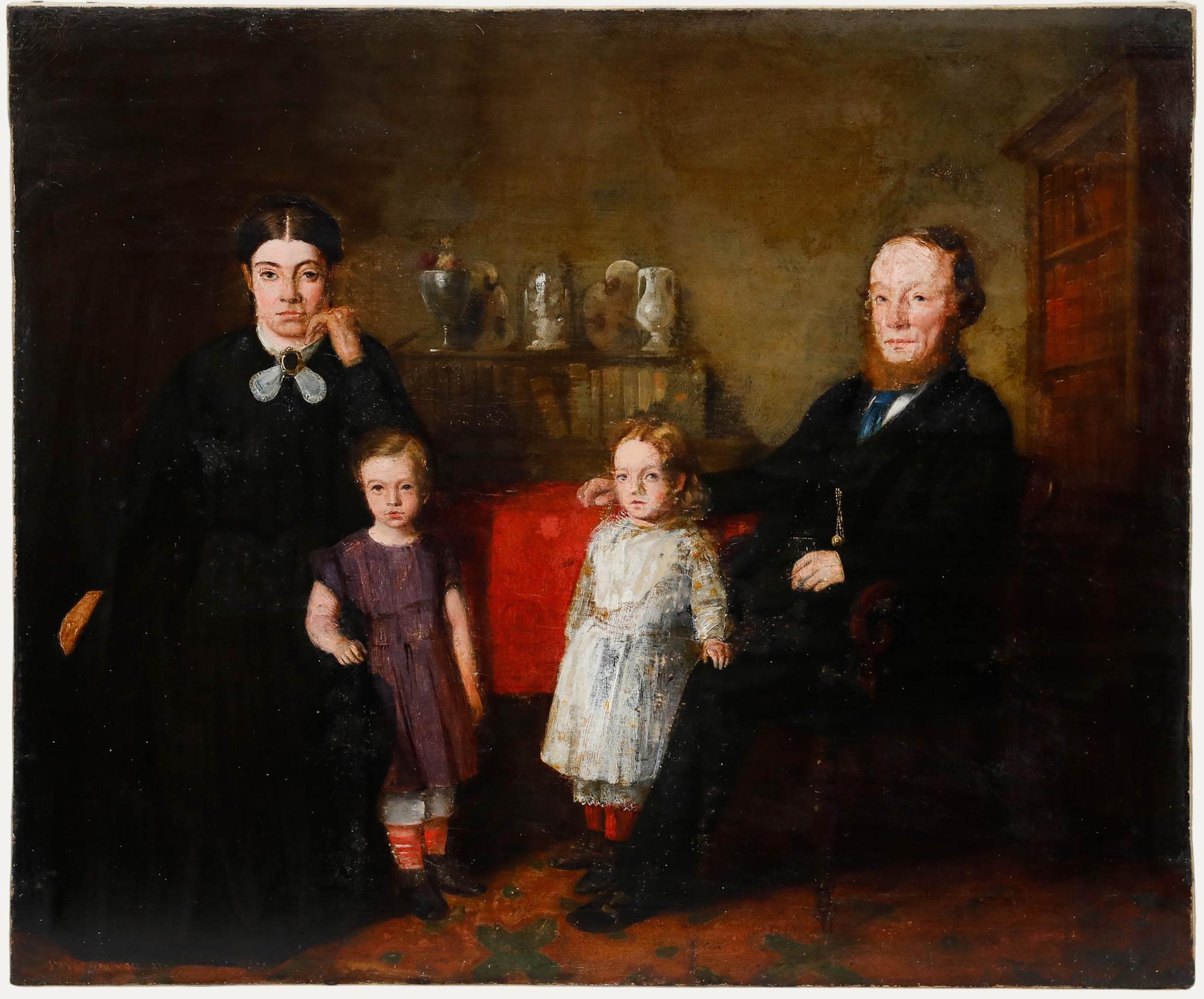 1870 Öl - Viktorianisches Familienporträt