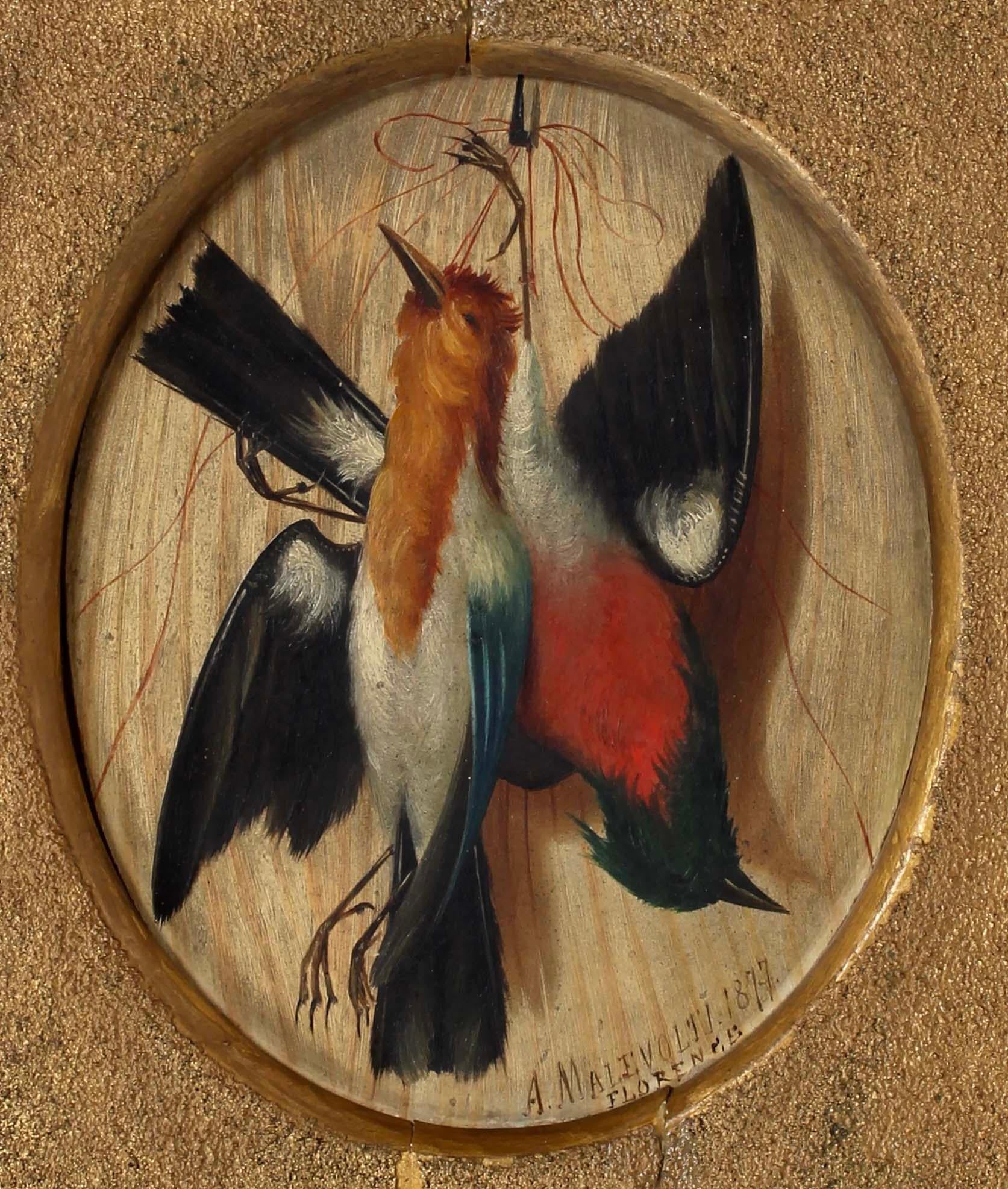 Scena di caccia trompe l'oeil del 1870 Pittura ad olio uccelli selvaggina oro - Painting Fotorealista di Unknown