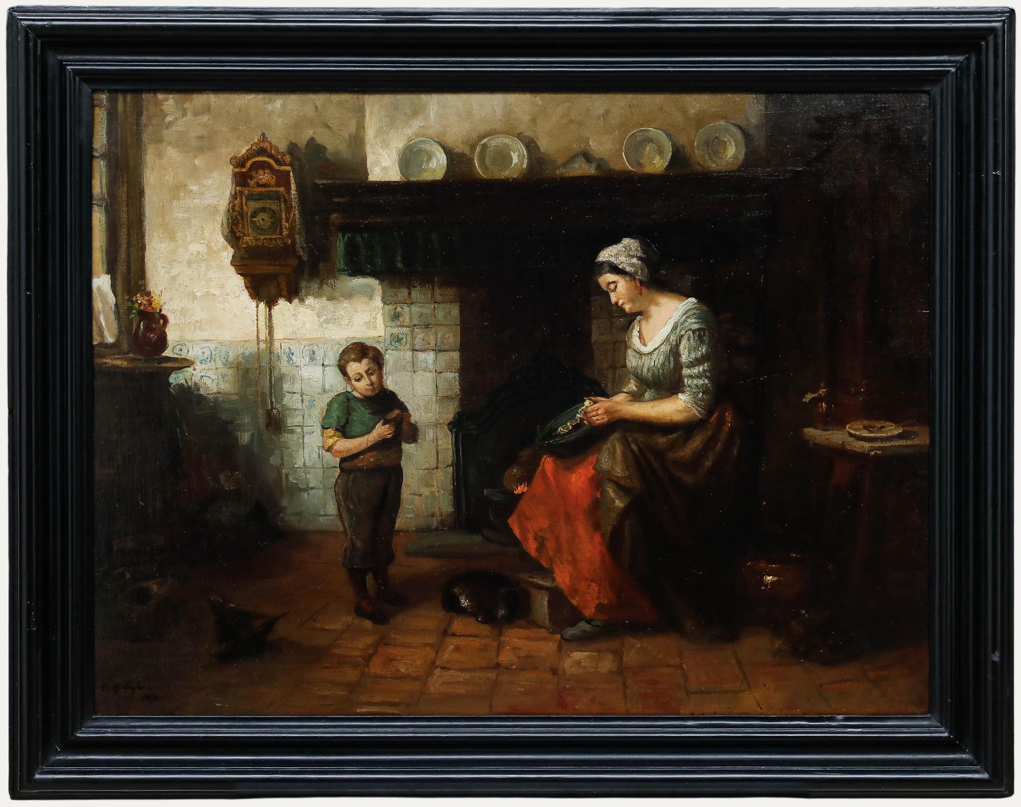 Unknown Figurative Painting - 1874 Oil - In the Kitchen