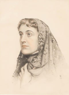 1878 Chalk Drawing - Lady in a Lace Shawl