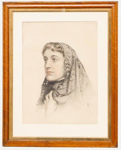 1878 Chalk Drawing - Lady in a Lace Shawl