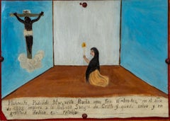 1878 Mexican Ex-Voto Retablo of Miraculous Healing, Oil on Tin Folk Art