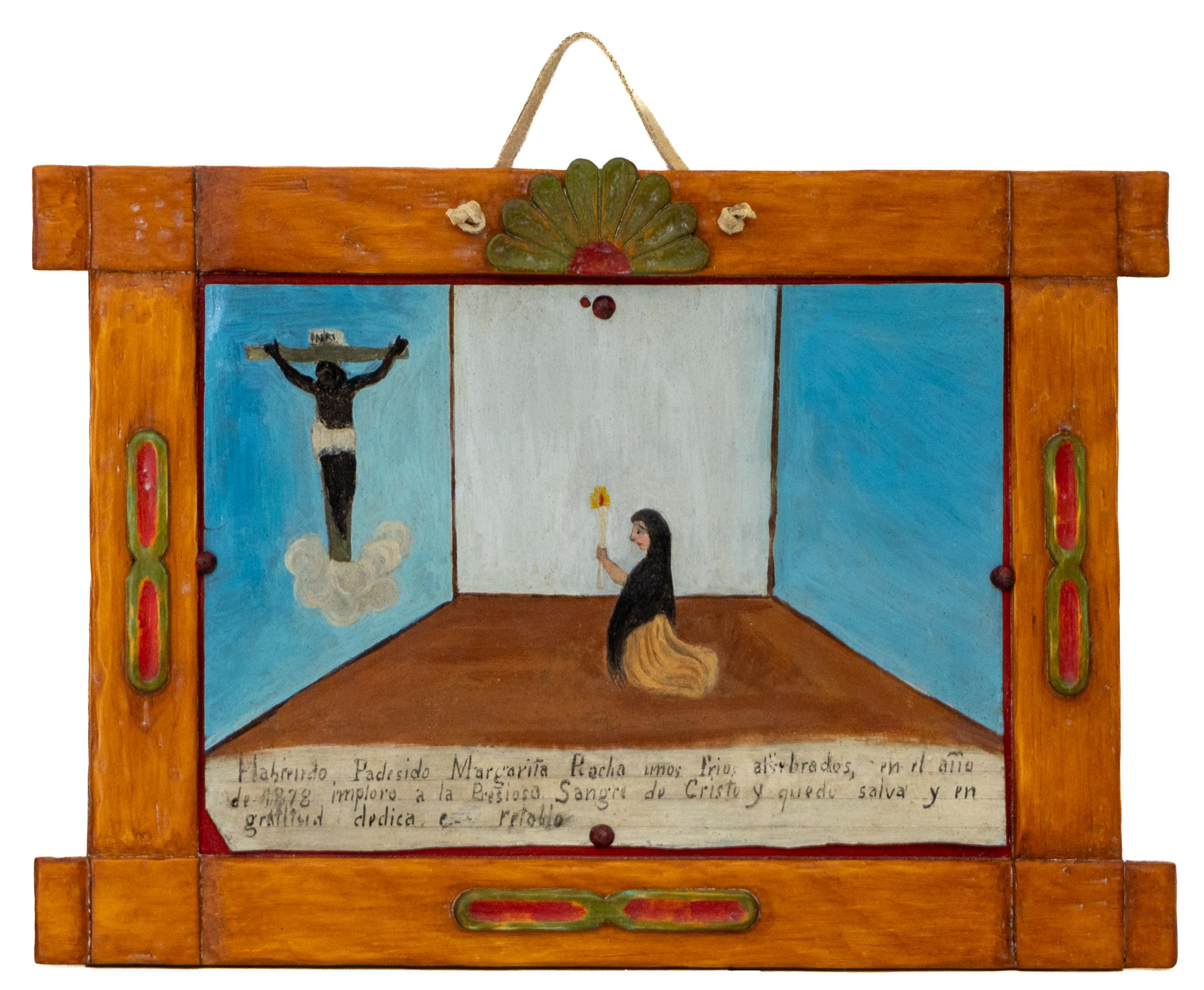 1878 Mexican Ex-Voto Retablo Surviving Fevers, Oil on Tin Folk Art