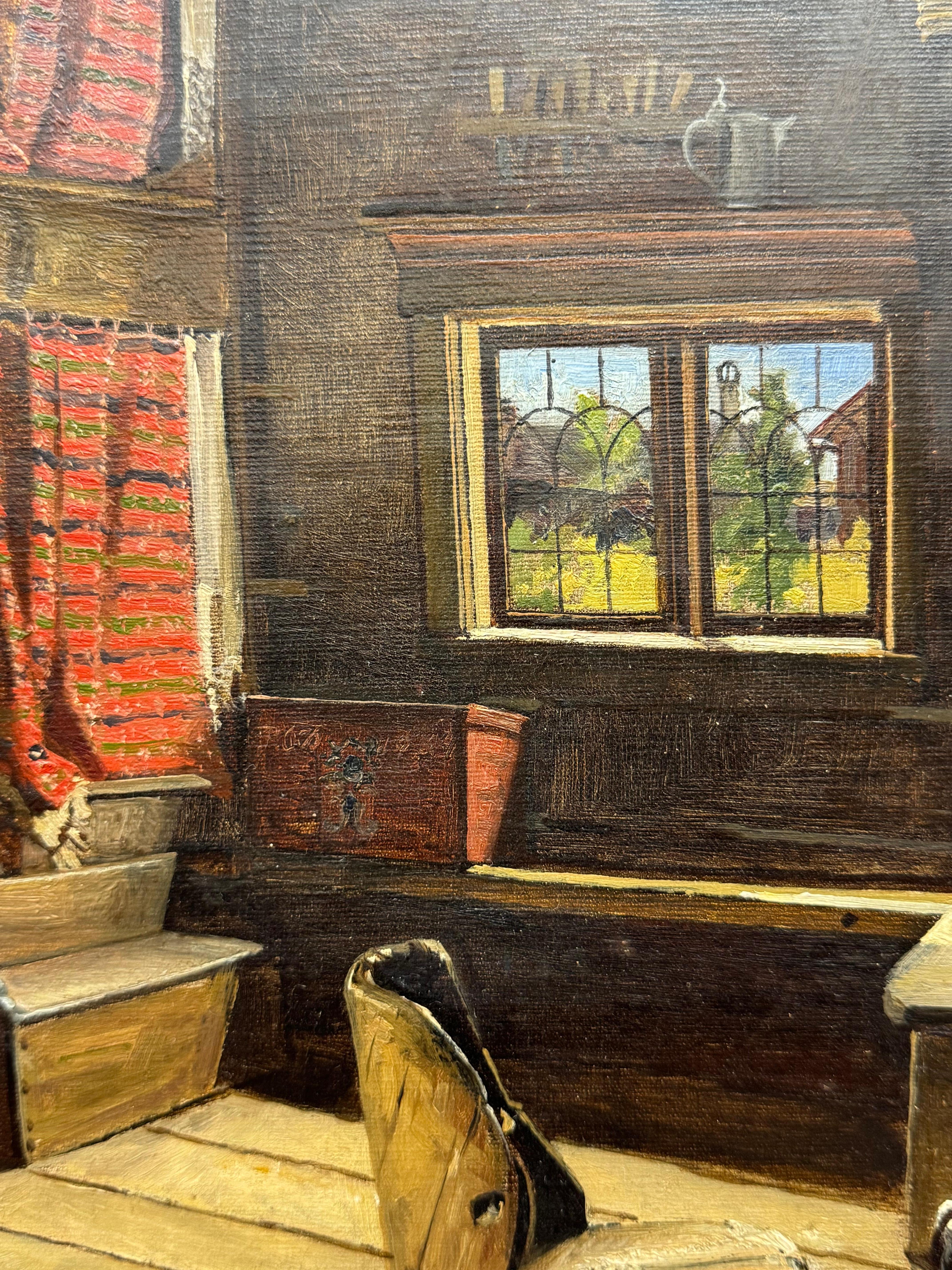 1880 cottage interior oil on canvas For Sale 1