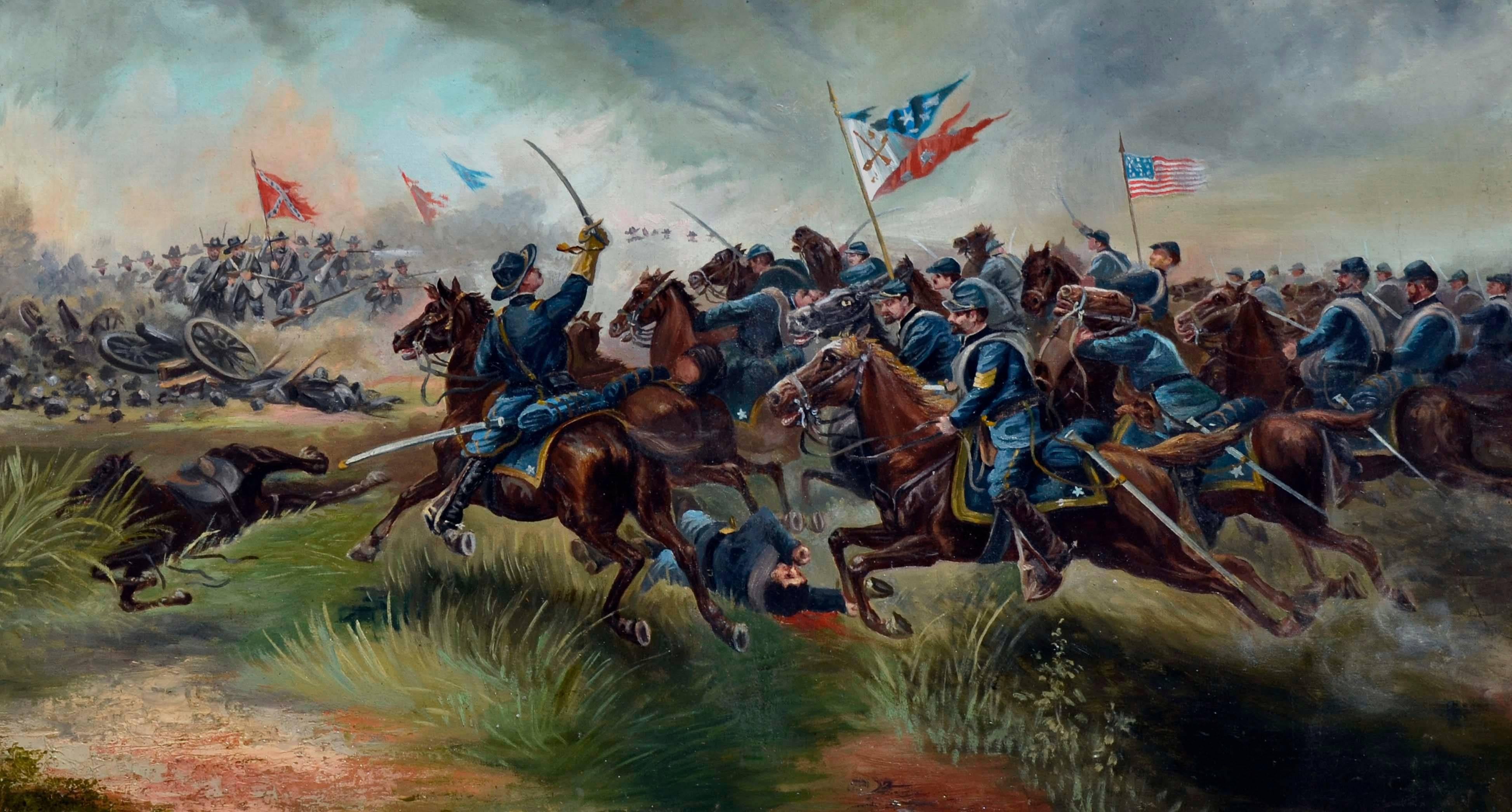1880s Figurative Sackett's Calvary Charge of the 9th New York Volunteers (Charge du calvaire du 9e volontaire de New York) - Painting de Unknown