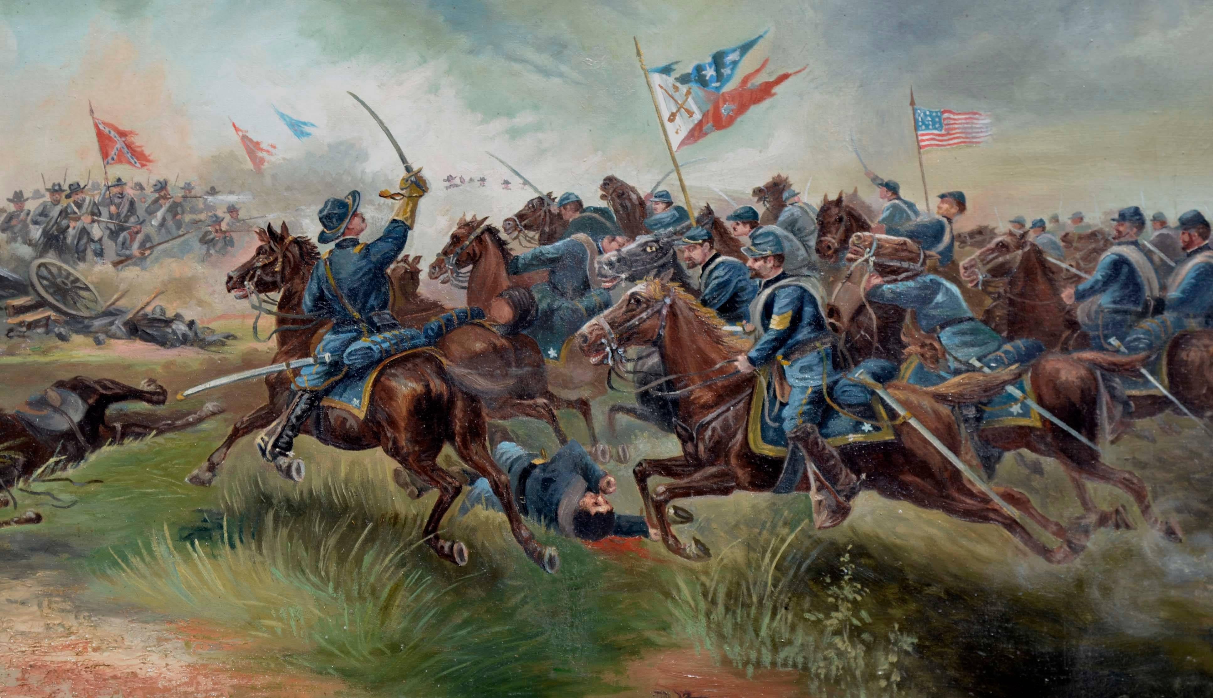 1880s Figurative Sackett's Calvary Charge of the 9th New York Volunteers (Charge du calvaire du 9e volontaire de New York) - Impressionnisme américain Painting par Unknown