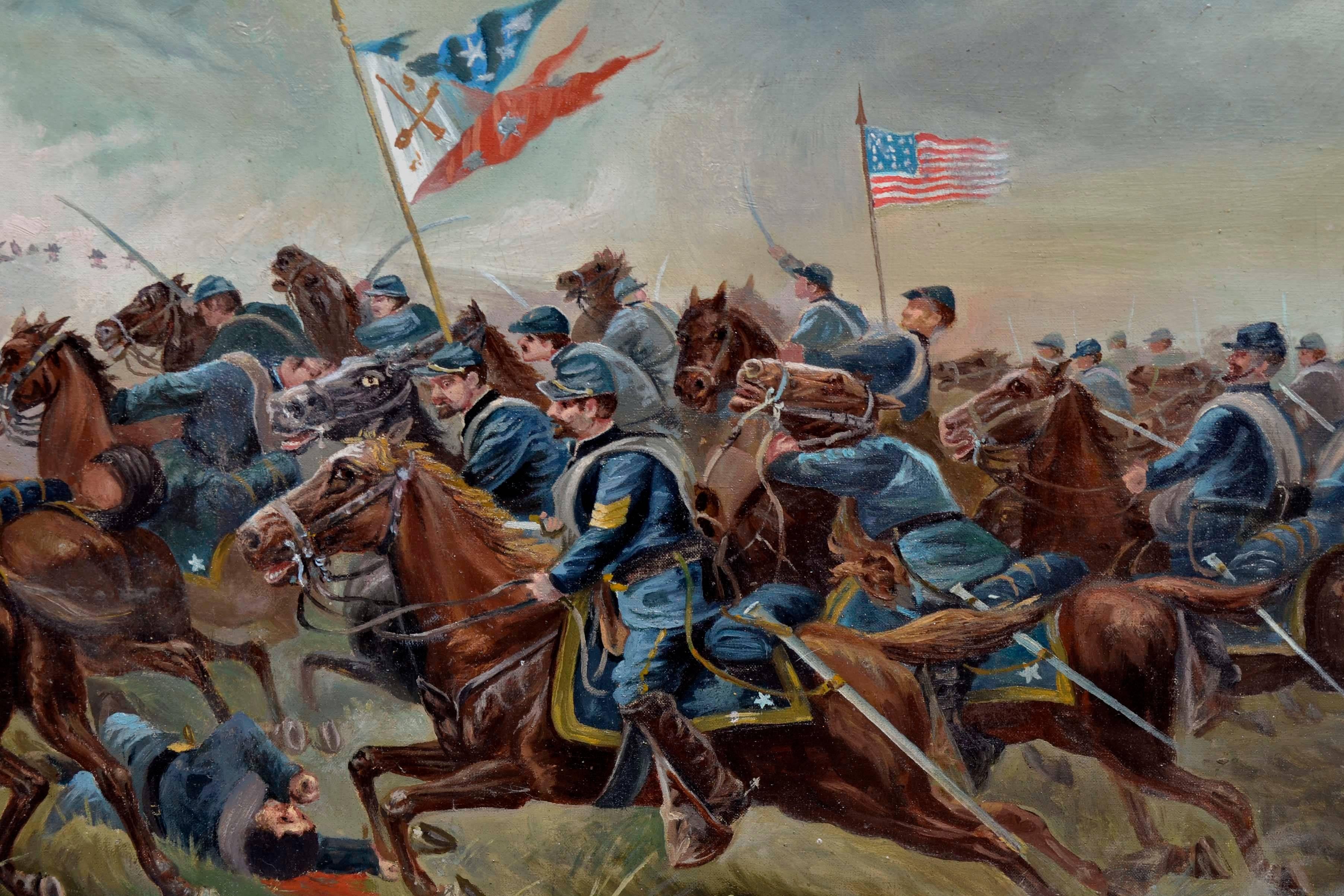 1880s Figurative Sackett's Calvary Charge of the 9th New York Volunteers (Charge du calvaire du 9e volontaire de New York) - Marron Figurative Painting par Unknown